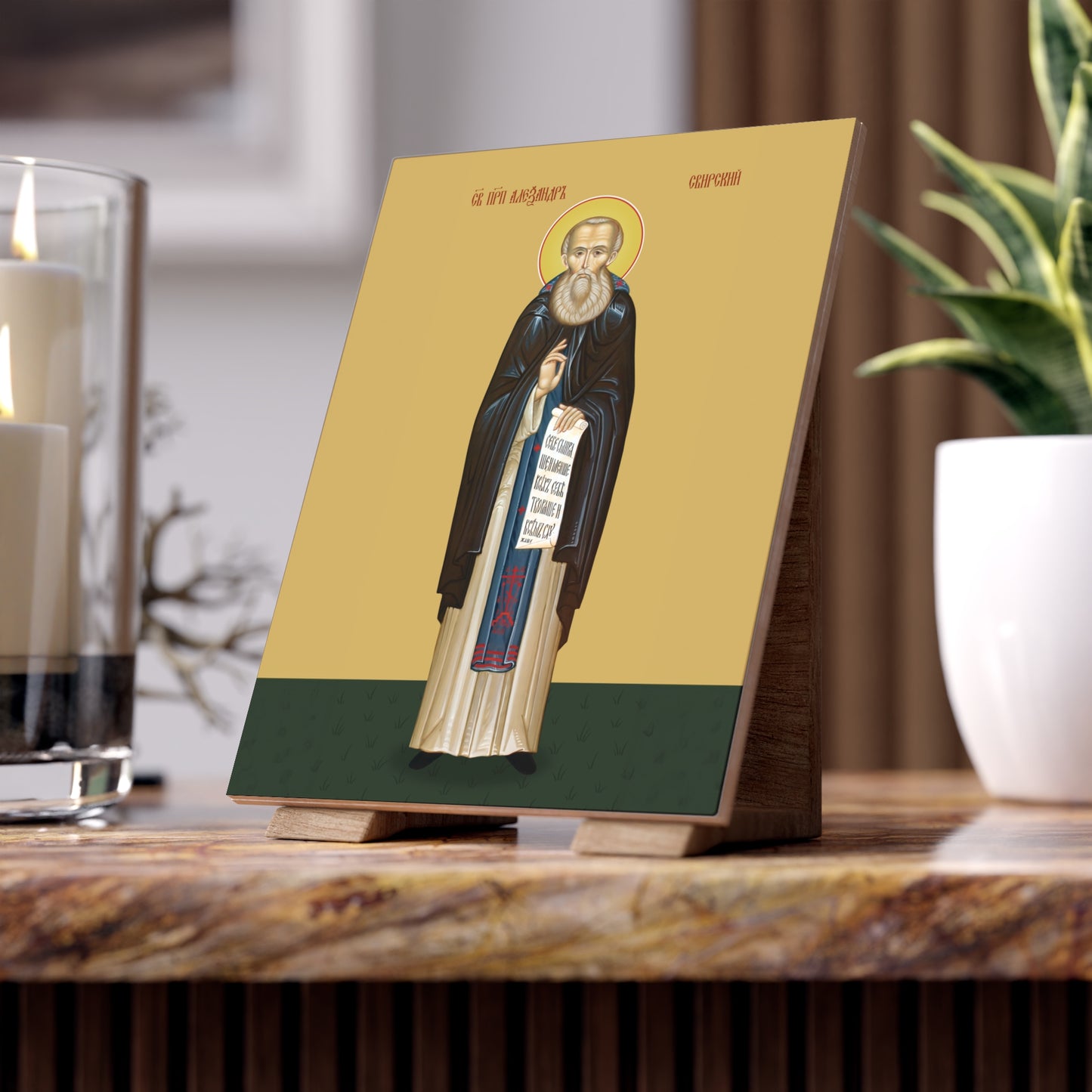 St. Alexander of Svir, a man much beloved Ceramic Icon 6"x8"