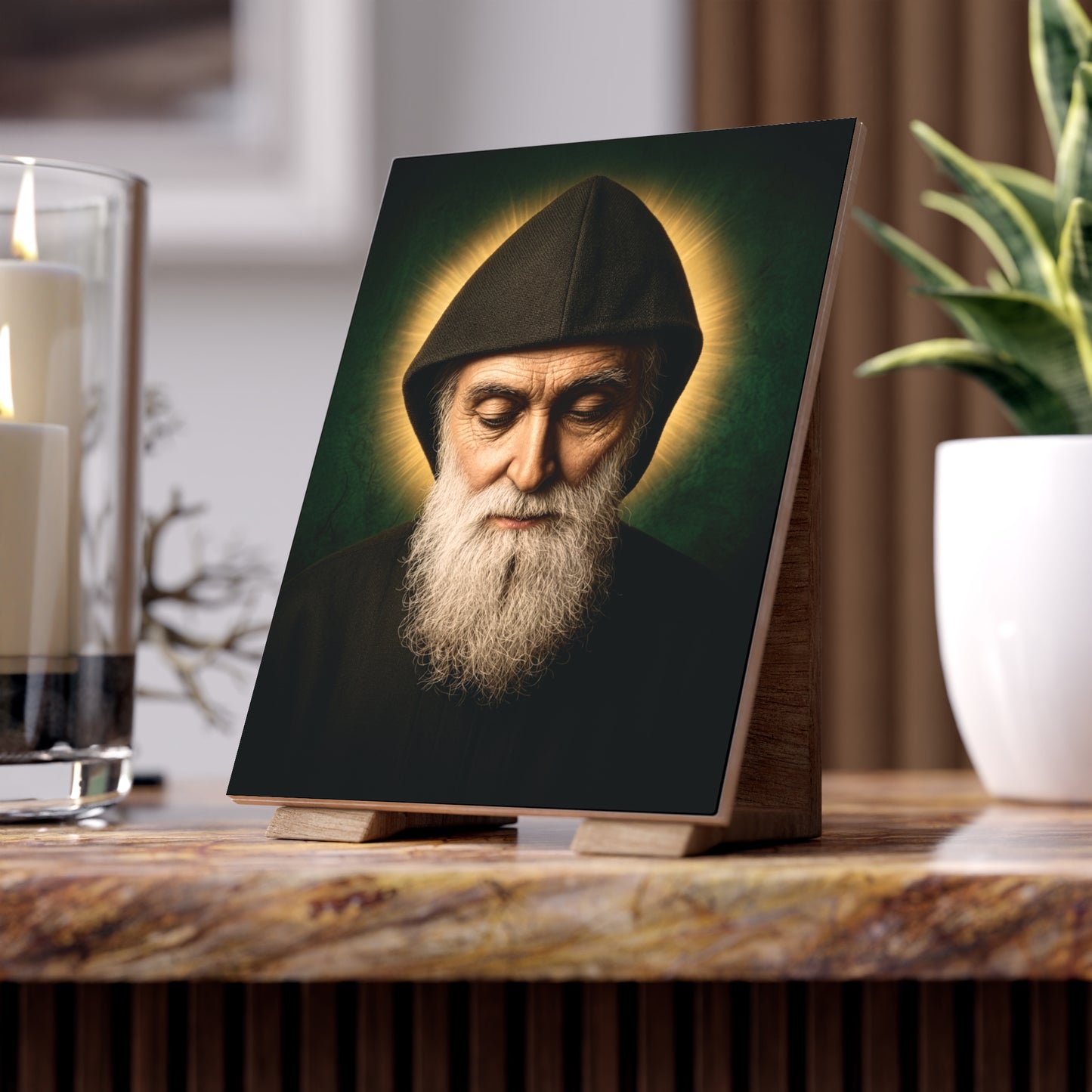 Saint Charbel Makhlouf Devotional Maronite Ceramic Icon Tile (6x8 inches) – The Miracle Monk of Lebanon