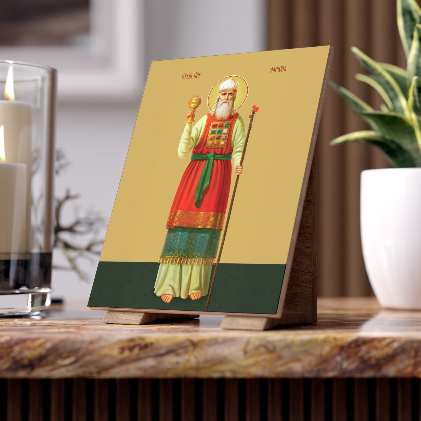 Saint Aaron the Prophet – Sacred Art Ceramic Icon Tile (6×8 inches)
