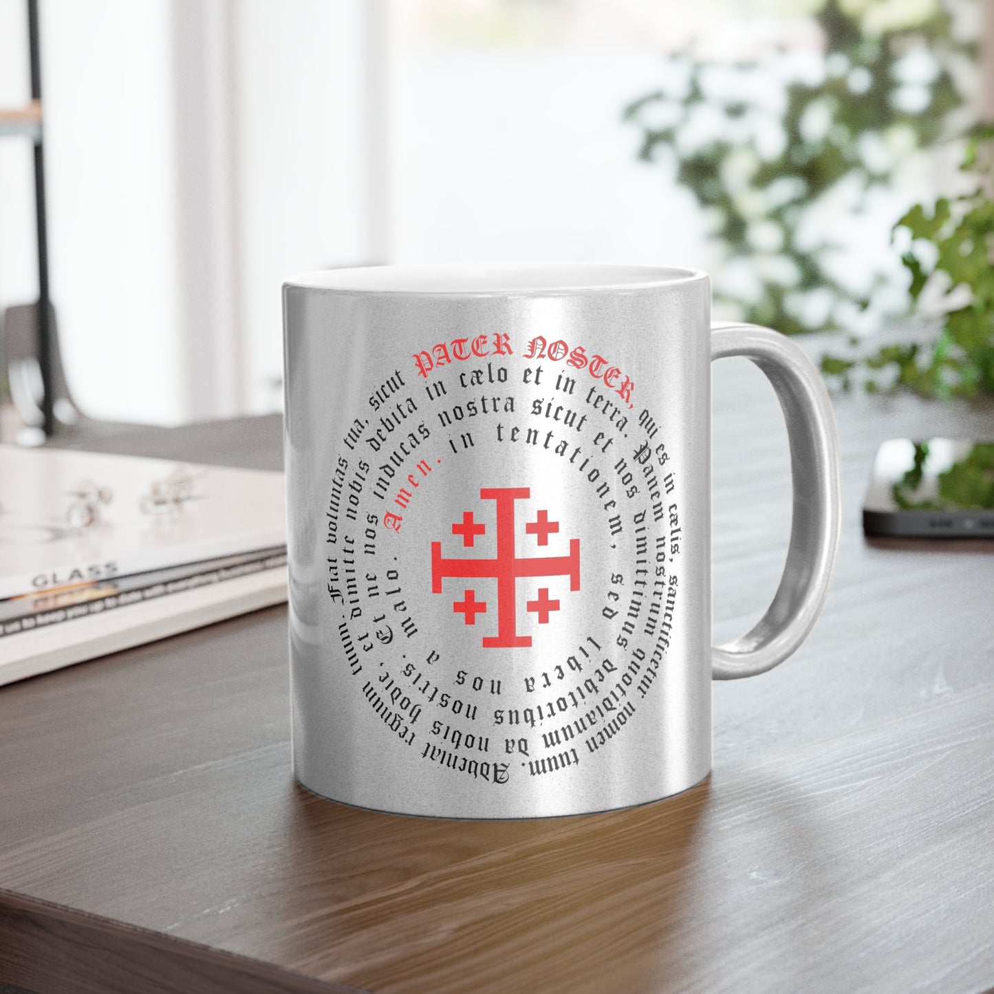 Lord’s Prayer in Latin (concentric) - Metallic Mug (Silver / Gold)