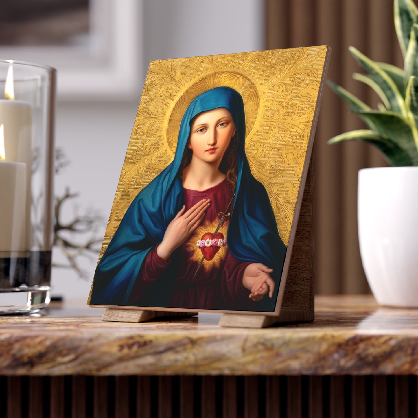 Immaculate Heart of Mary Ceramic Devotional Tile – Sacred Art by Leopold Kupelwieser (6×8 inches) Vienna Austria