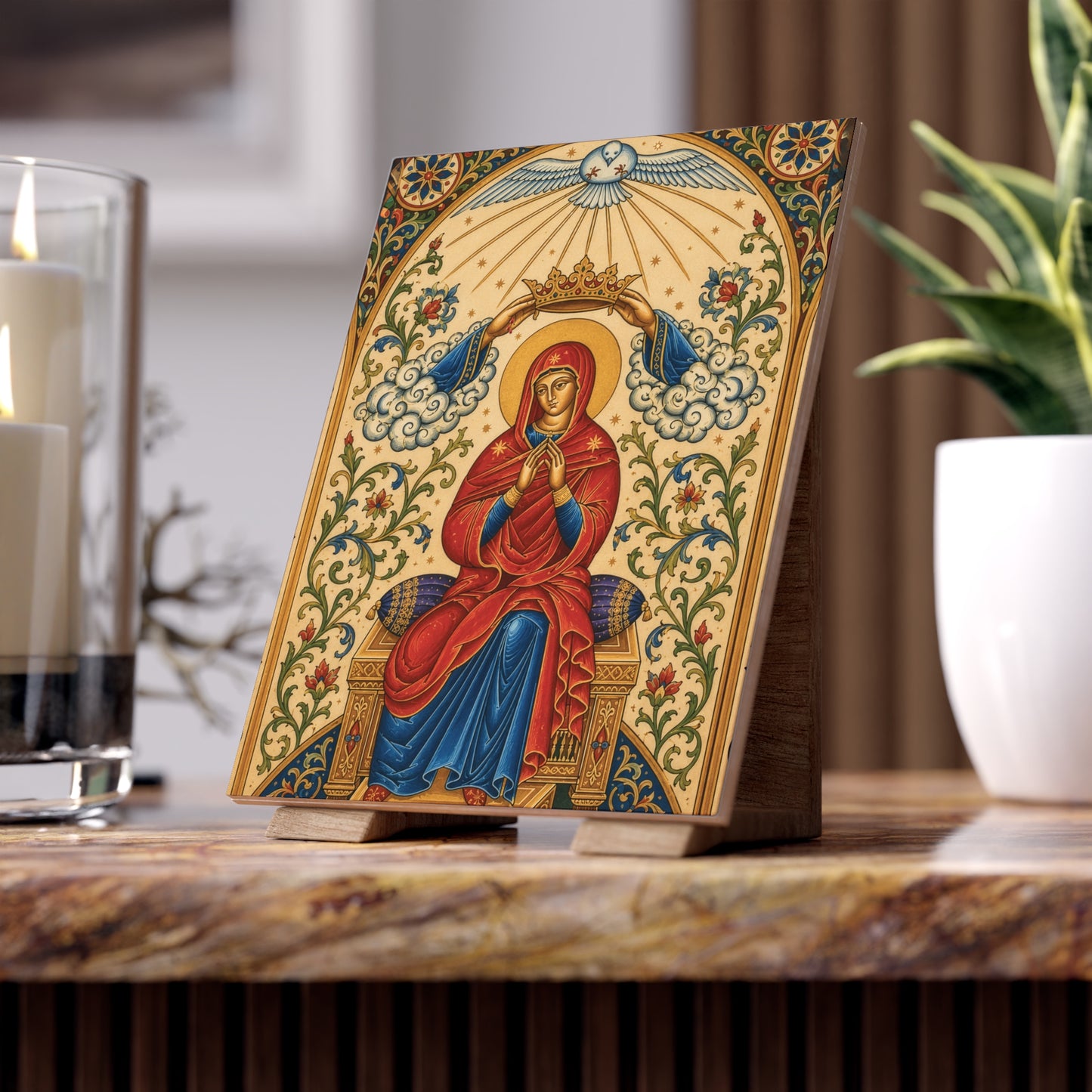 Coronation of the Blessed Virgin Mary – Sacred Ceramic Devotional Icon Tile (6×8 inches)
