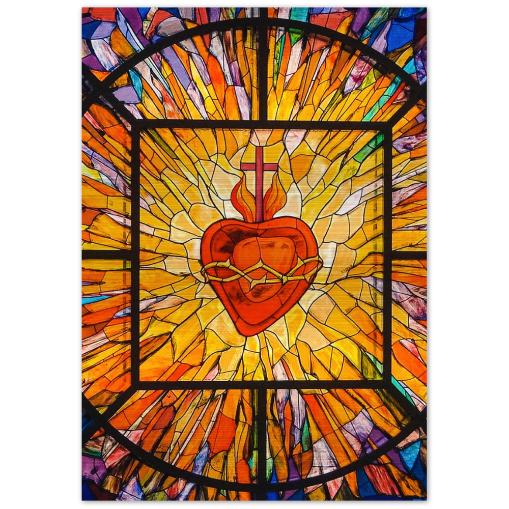 Sacred Heart (stained glass photo) ✠ Brushed #Aluminum #MetallicIcon #AluminumPrint