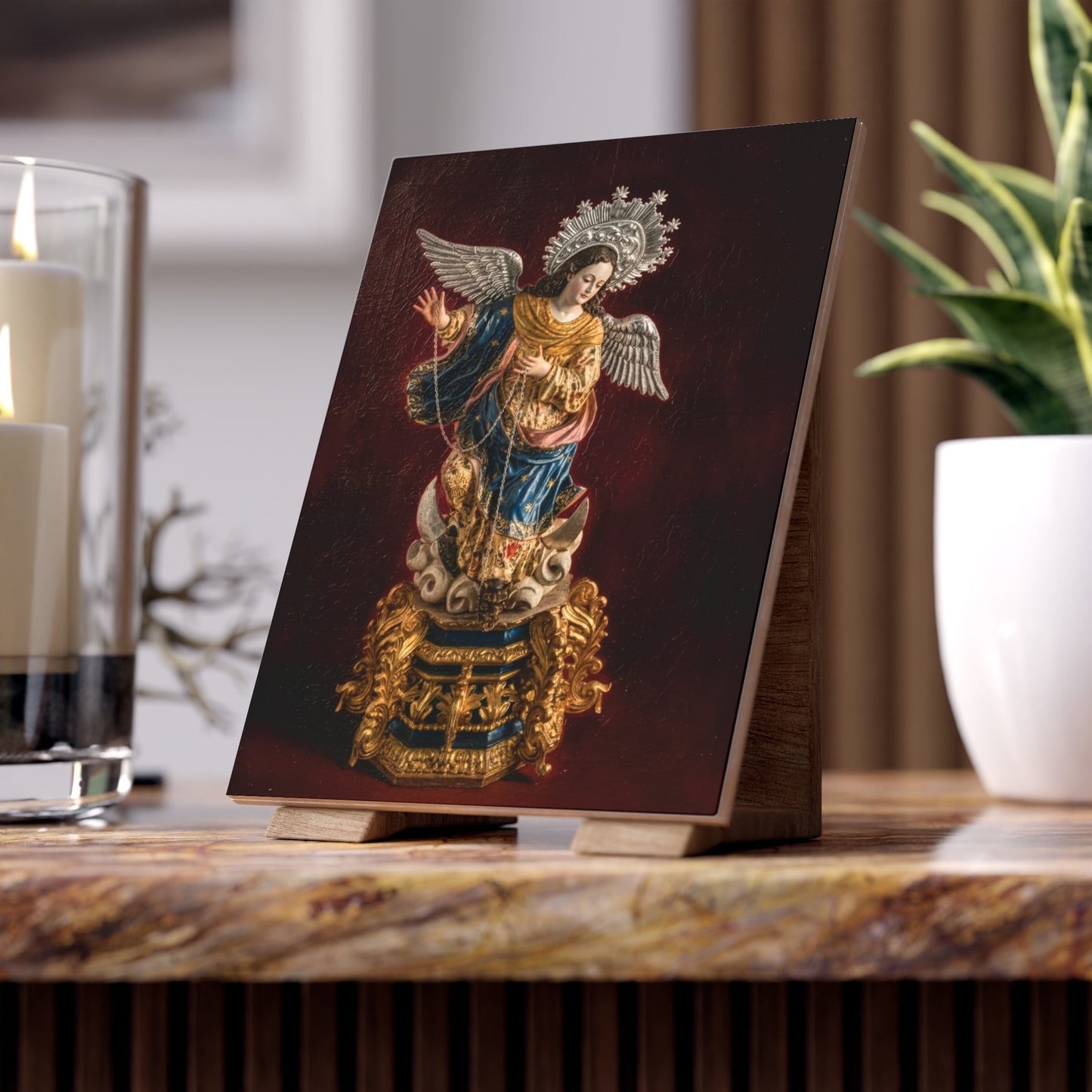 Virgin of Quito Devotional Ceramic Tile (6×8 inches) Virgen de el Panecillo