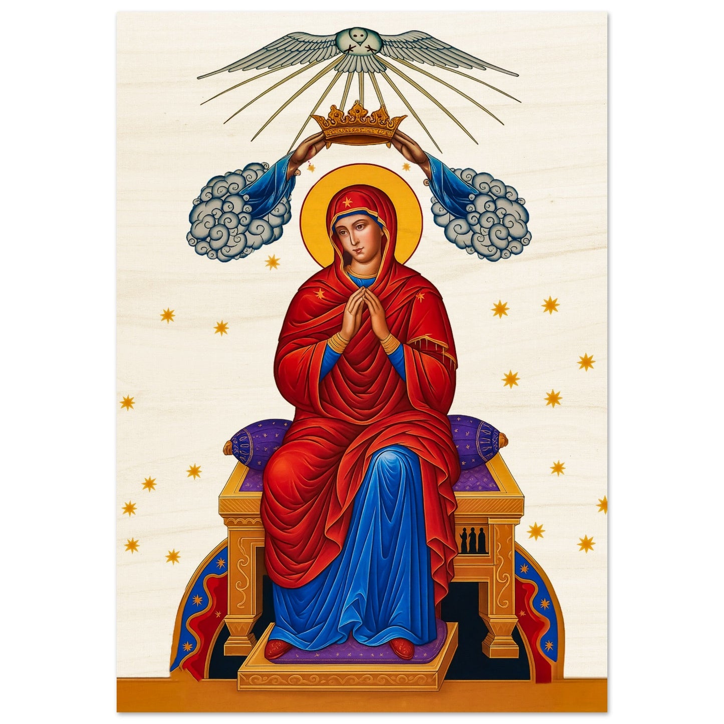 Pearl Print - Coronation of the Theotokos, crowning of Mary, the Mother of God, as Queen of Heaven and Earth Icon