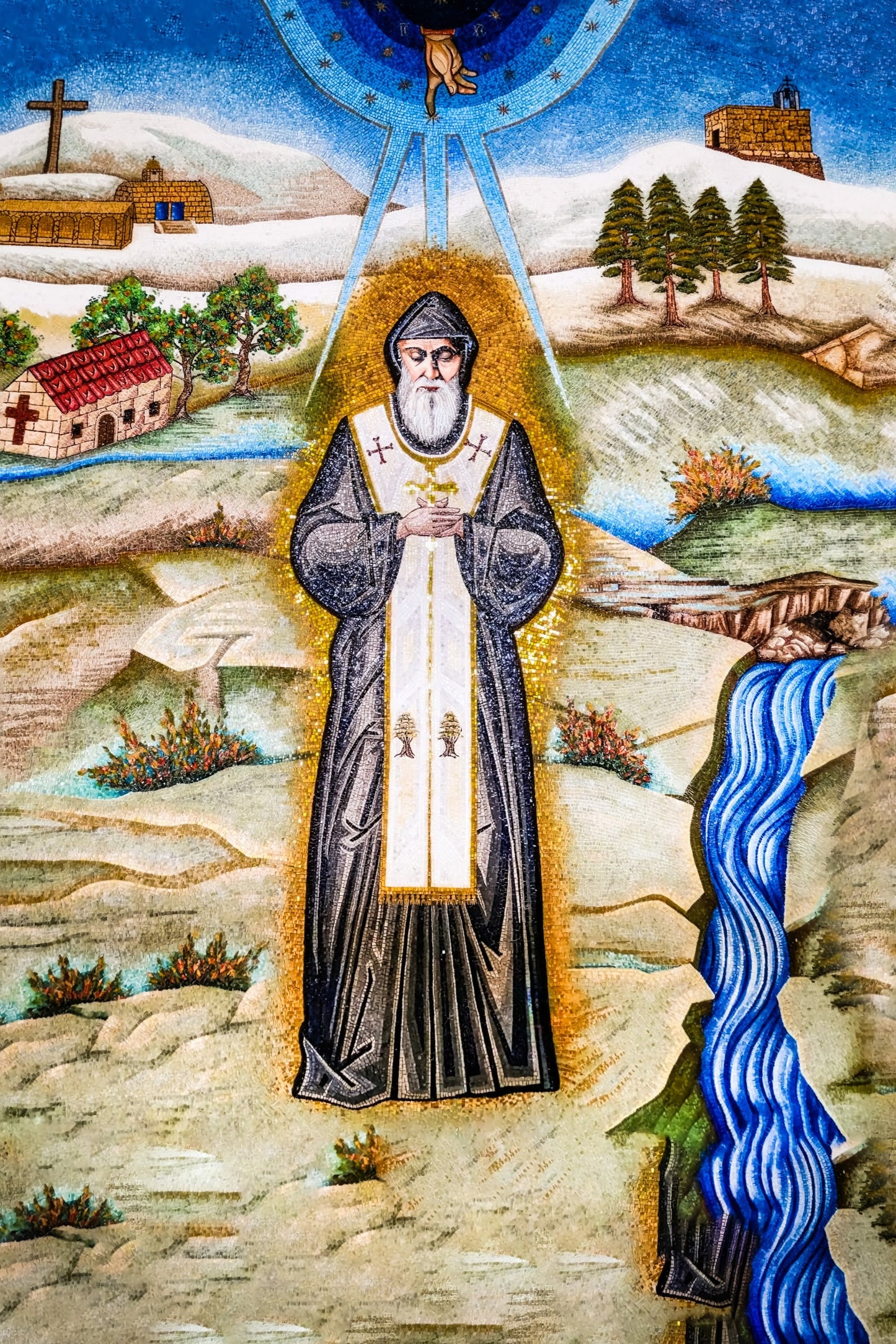 Pearl Print - St Charbel, Servant of the Blessed Sacrament mosaic icon