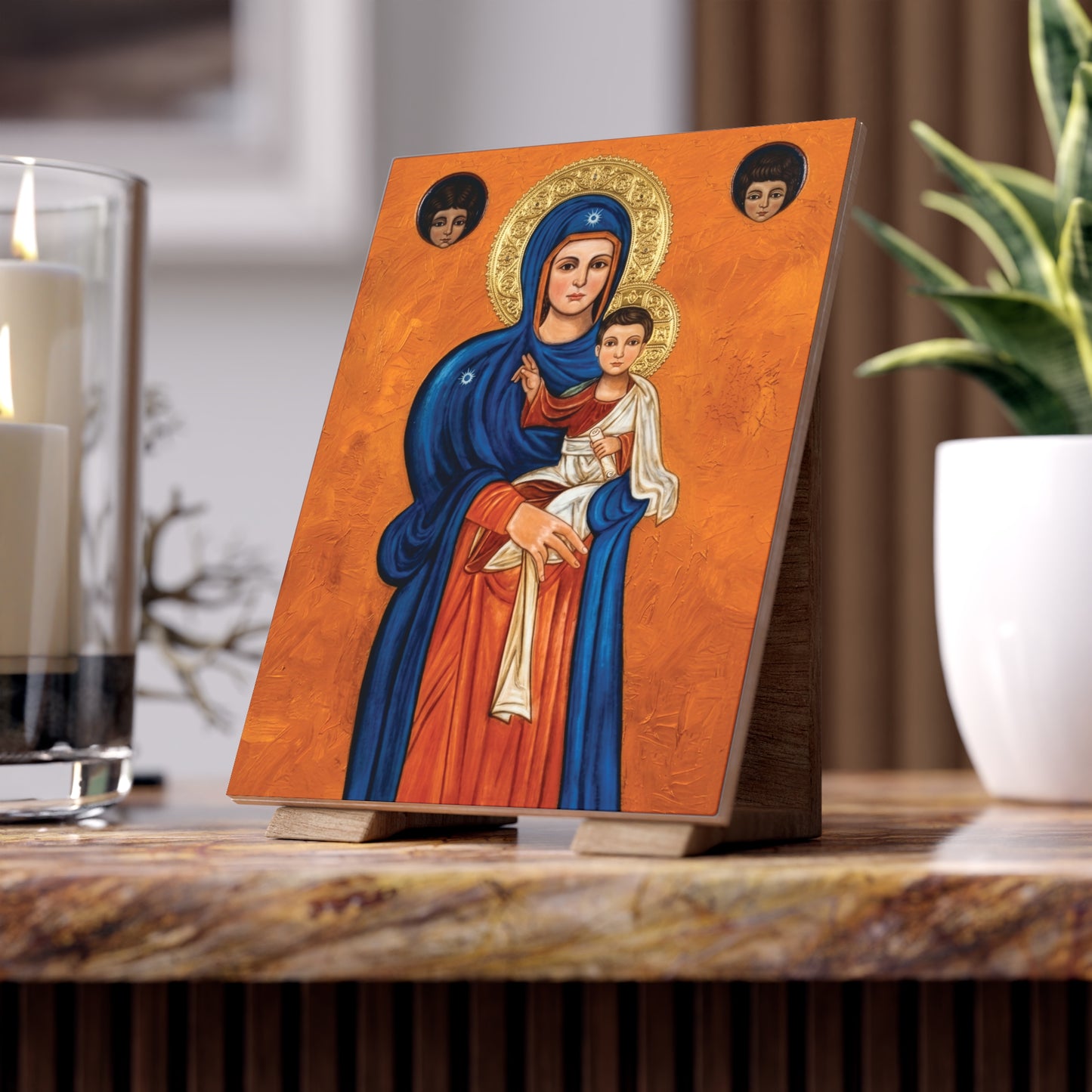 Sacred Our Lady of Ilige Ceramic Icon Tile – 10th Century Maronite Devotional Masterpiece (6×8 inches)