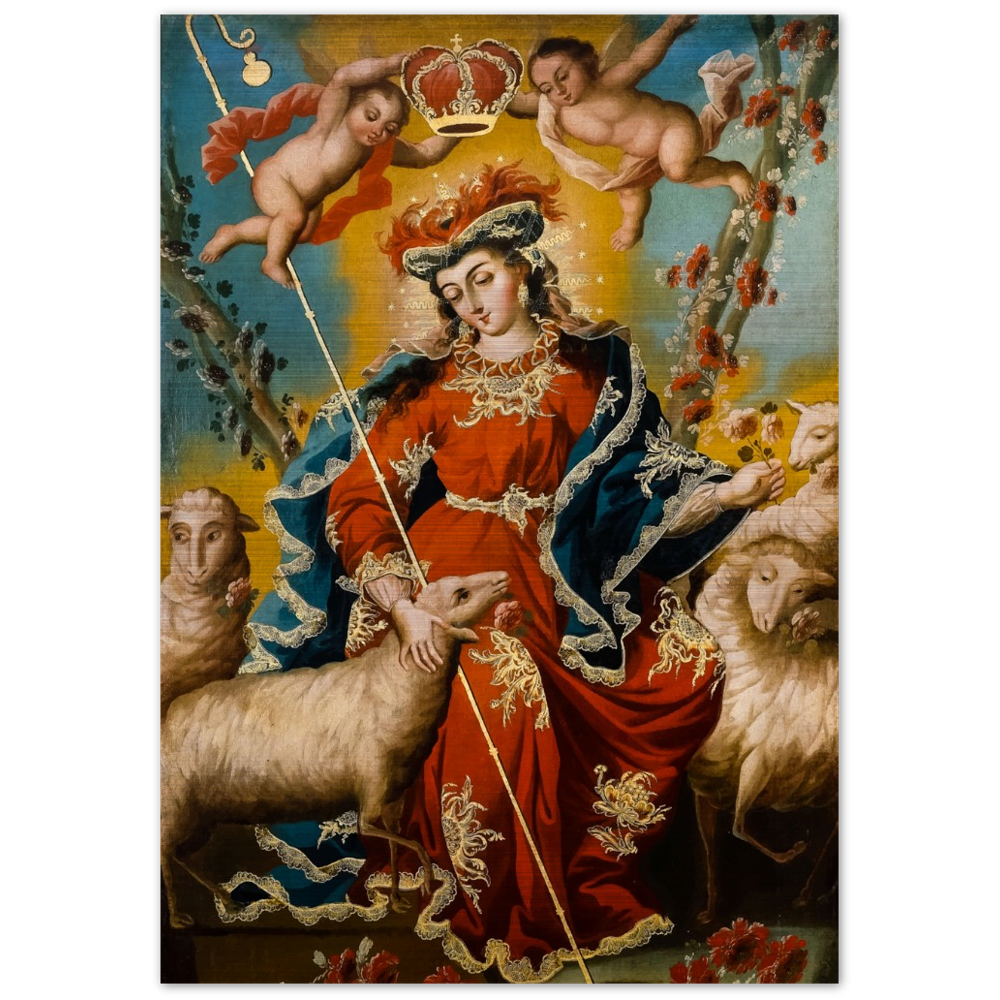 Mary, The Divine Shepherdess - Brushed Aluminum Print