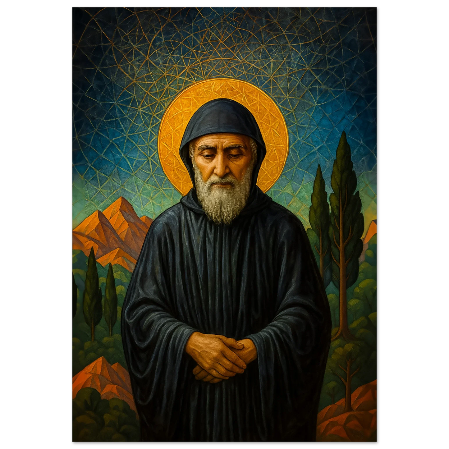 Pearl Print - Contemporary Icon of St. Charbel