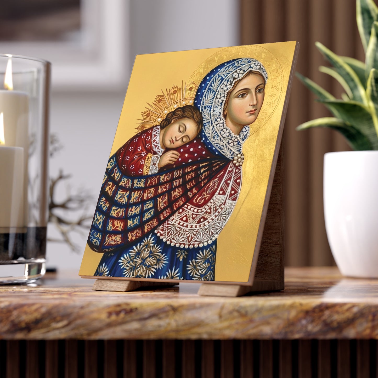 The Lullaby of the Mother of God - Devotional Ceramic Icon Tile (6 × 8 inches)