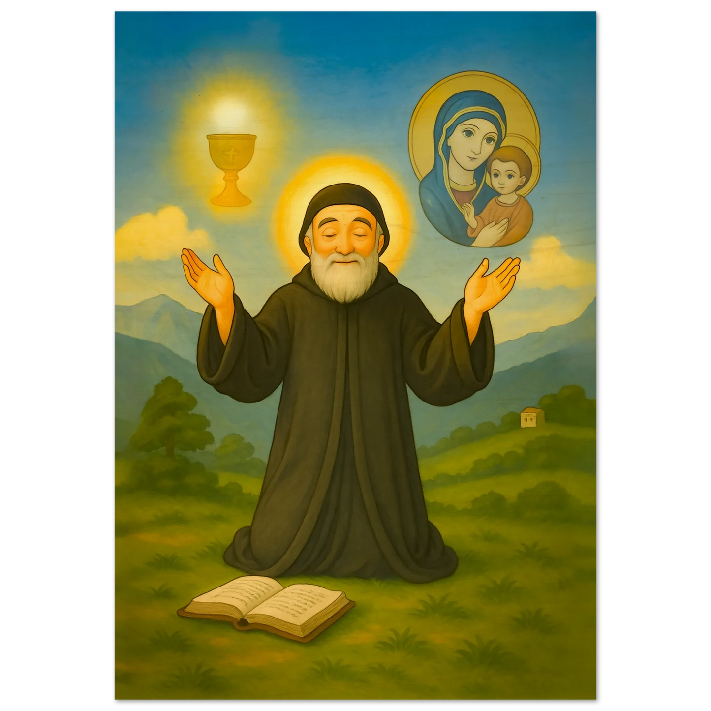 Pearl Print - Icon of St Charbel for Kids - ideal for bedroom or classroom Maronite Saint Sharbel
