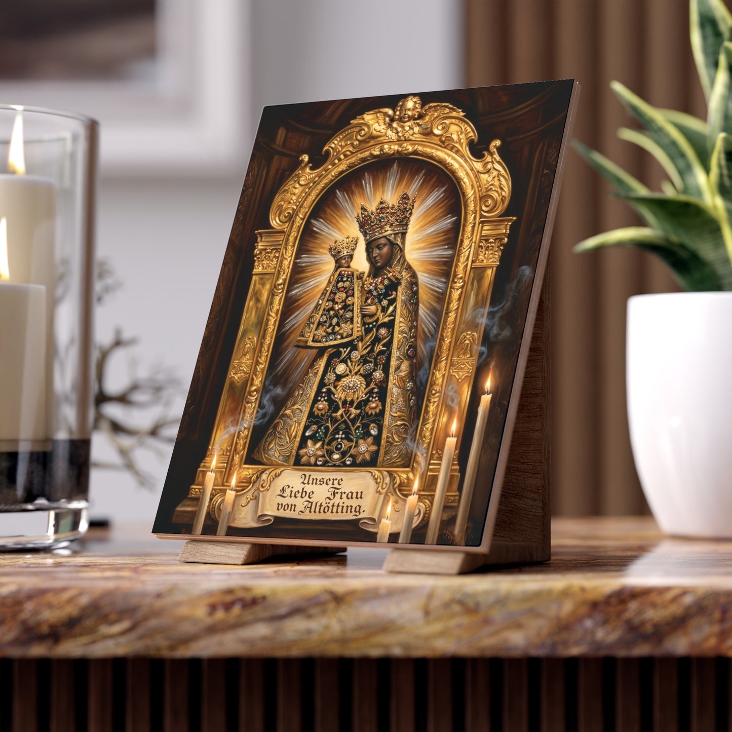 "Unsere Liebe Frau von Altötting" Black Madonna Decorative Ceramic Icon Tile (6×8 inches) Our Dear Lady of Altötting