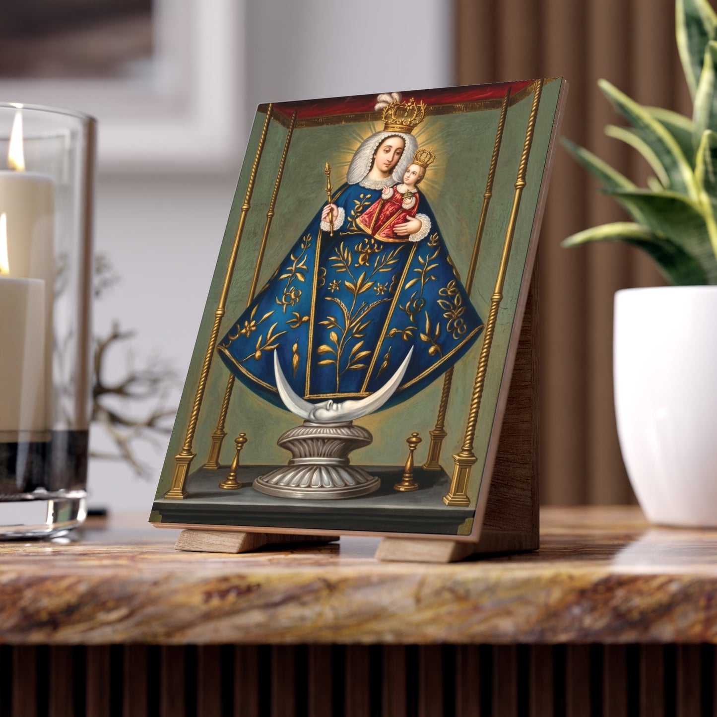 Our Lady of El Quinche (Virgen del Quinche) Ceramic Devotional Icon Tile (6×8 inches) Quito Ecuador