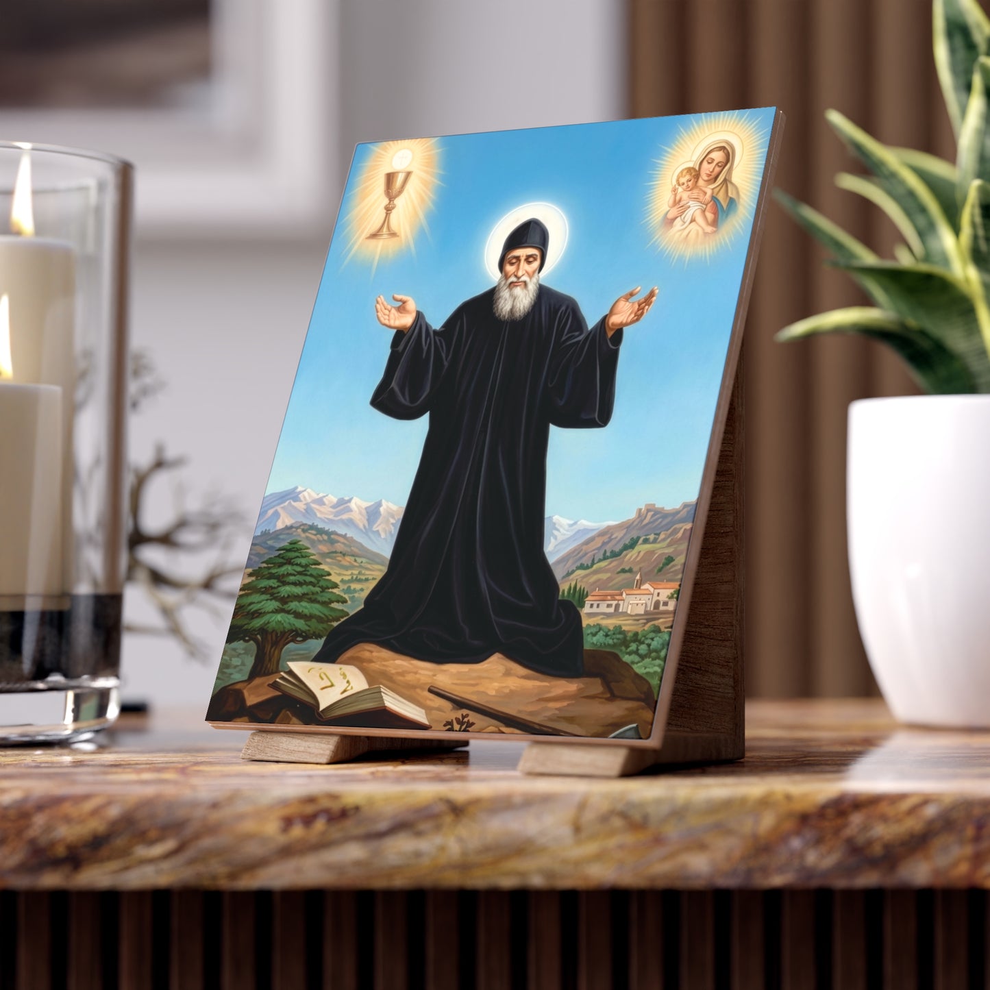Saint Charbel Makhlouf Devotional - Devotional Ceramic Icon Tile (6×8 inches)