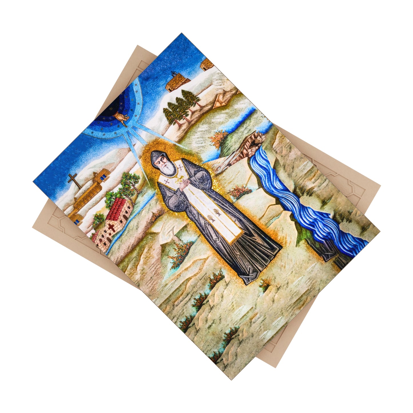 St Charbel, Servant of the Blessed Sacrament Mosaic - Ceramic Icon Tile Size 6"x8"