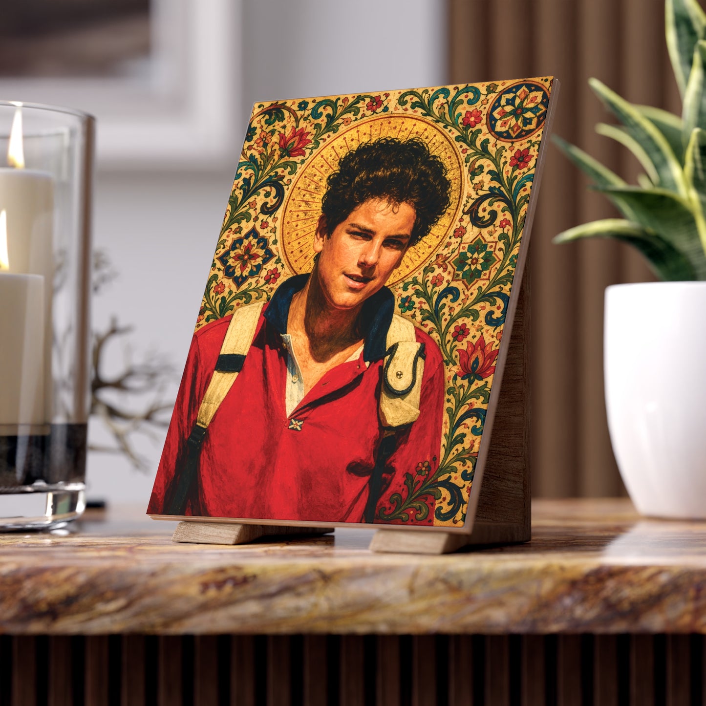 St. Carlo Acutis Ceramic Devotional Icon Tile (6×8 inches)