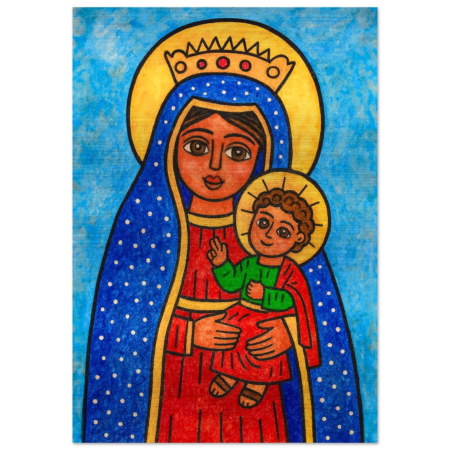 Pearl Print - Mexican Naïf Art Icon of the Virgin Mary and Child – Dibond