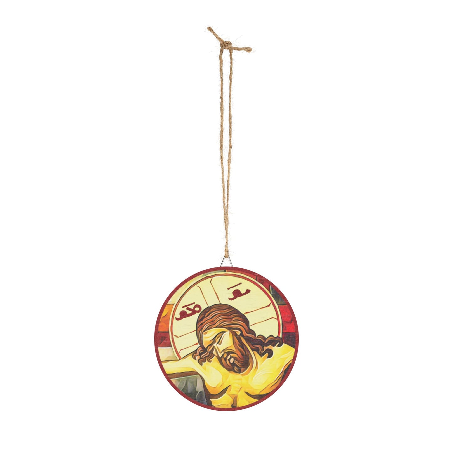 Our Lord and Savior Jesus Christ on the Cross Syriac Aramaic Wood Circular Icon