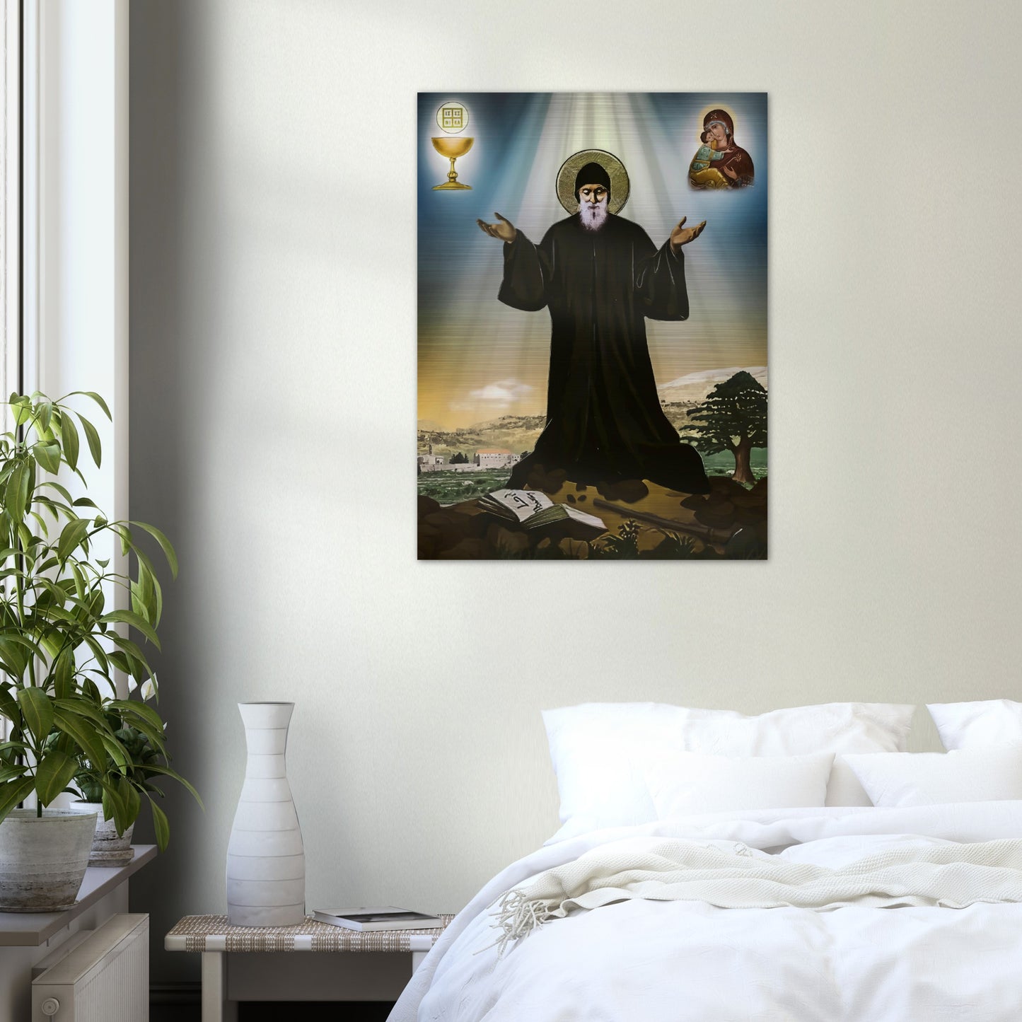 Saint Charbel's devotion to Our Blessed Mother ✠ Brushed Aluminum Icon