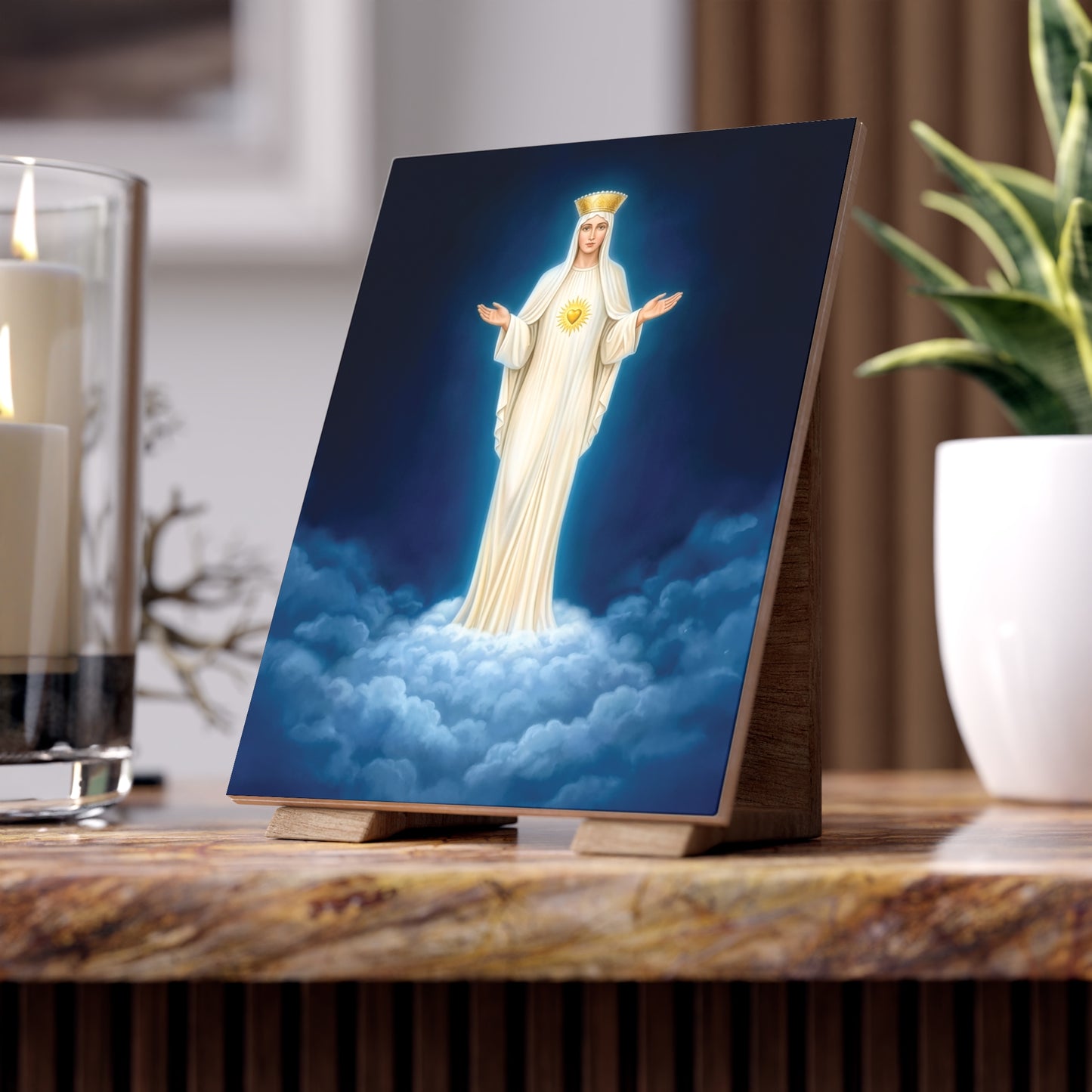 Our Lady of Beauraing Ceramic Icon Tile (6×8 inches) Belgium - Our Lady of the Golden Heart