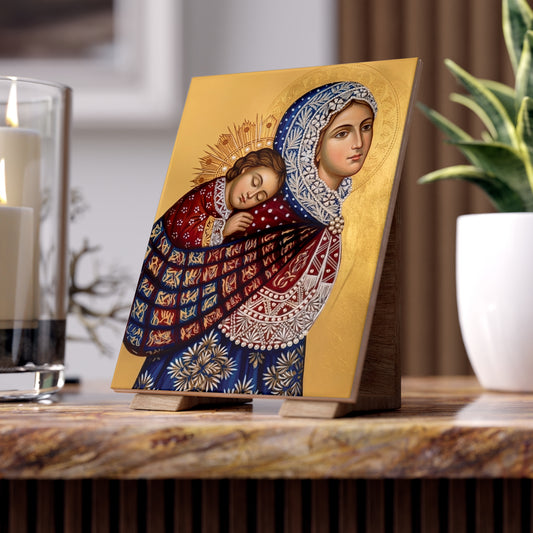 The Lullaby of the Mother of God - Devotional Ceramic Icon Tile (6 × 8 inches)
