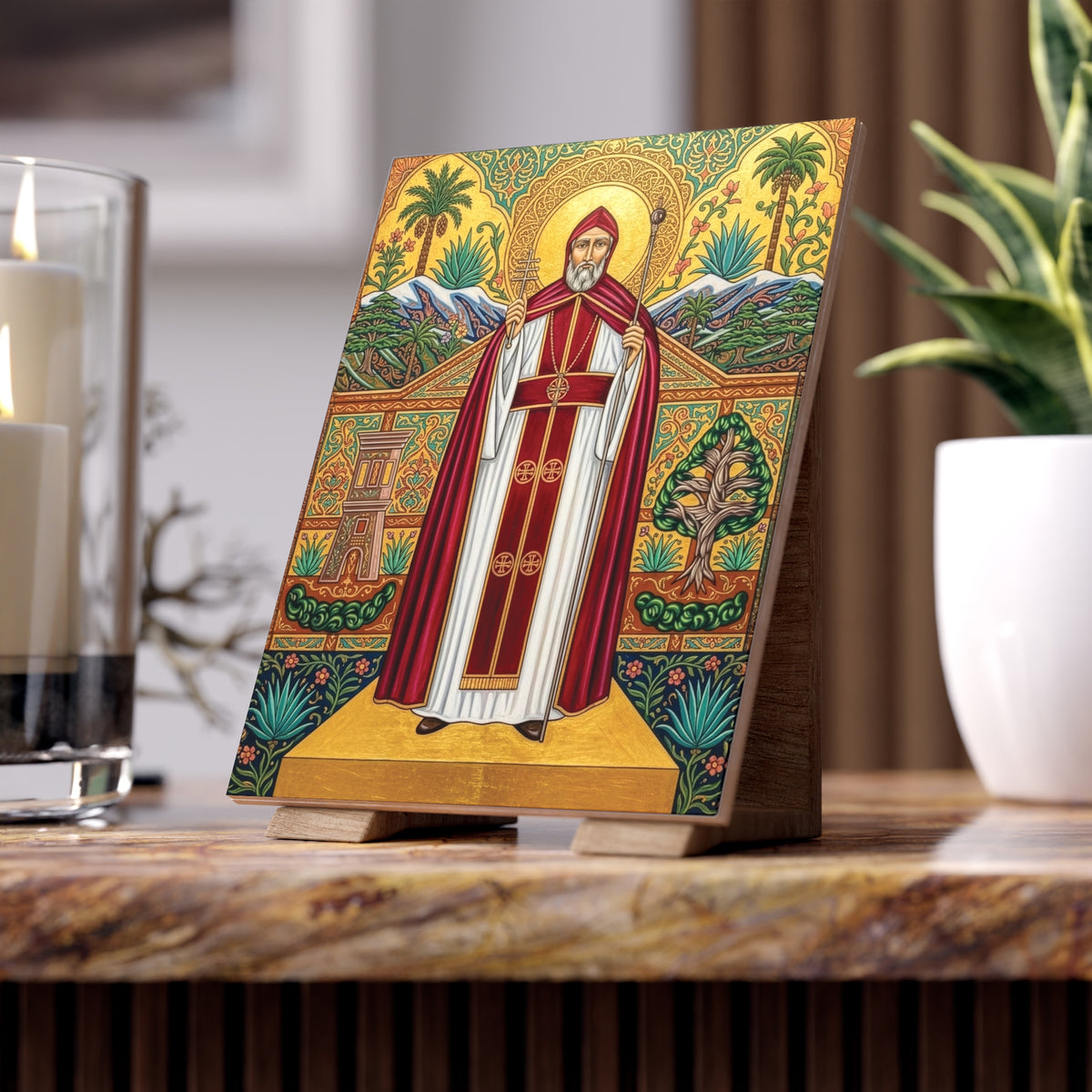 Saint John Maron Devotional Ceramic Icon Tile (6×8 inches)