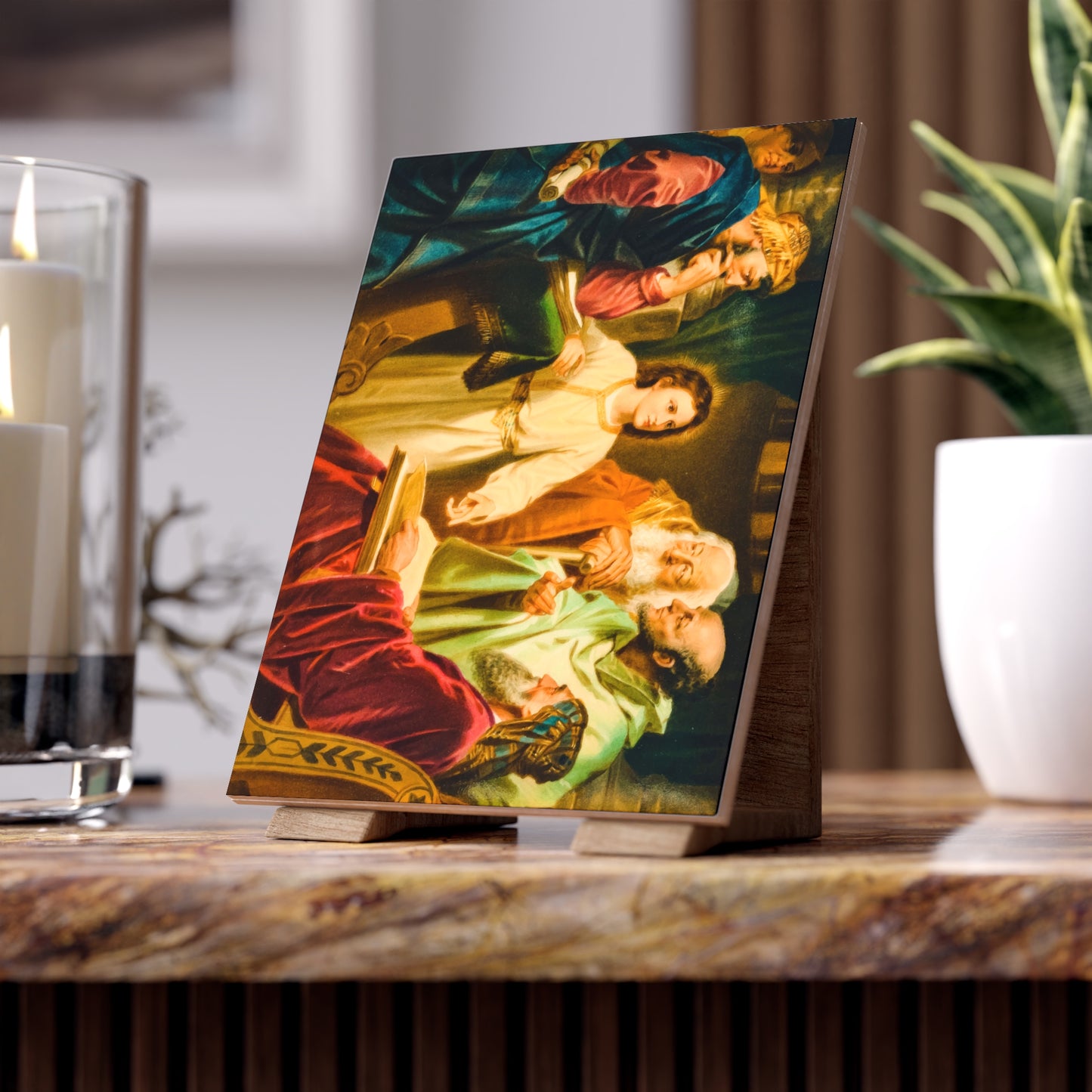 Fifth Joyful Mystery: The finding of Jesus in the temple Ceramic Icon Tile Size 6" × 8"