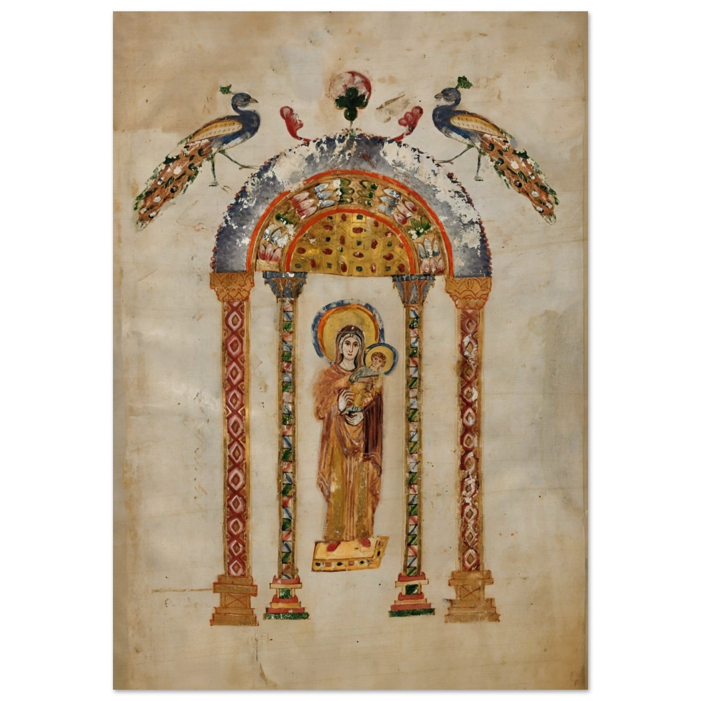 Pearl Print - Our Lady Virgin Mary and Jesus Child from the Rabbula Gospels Icon