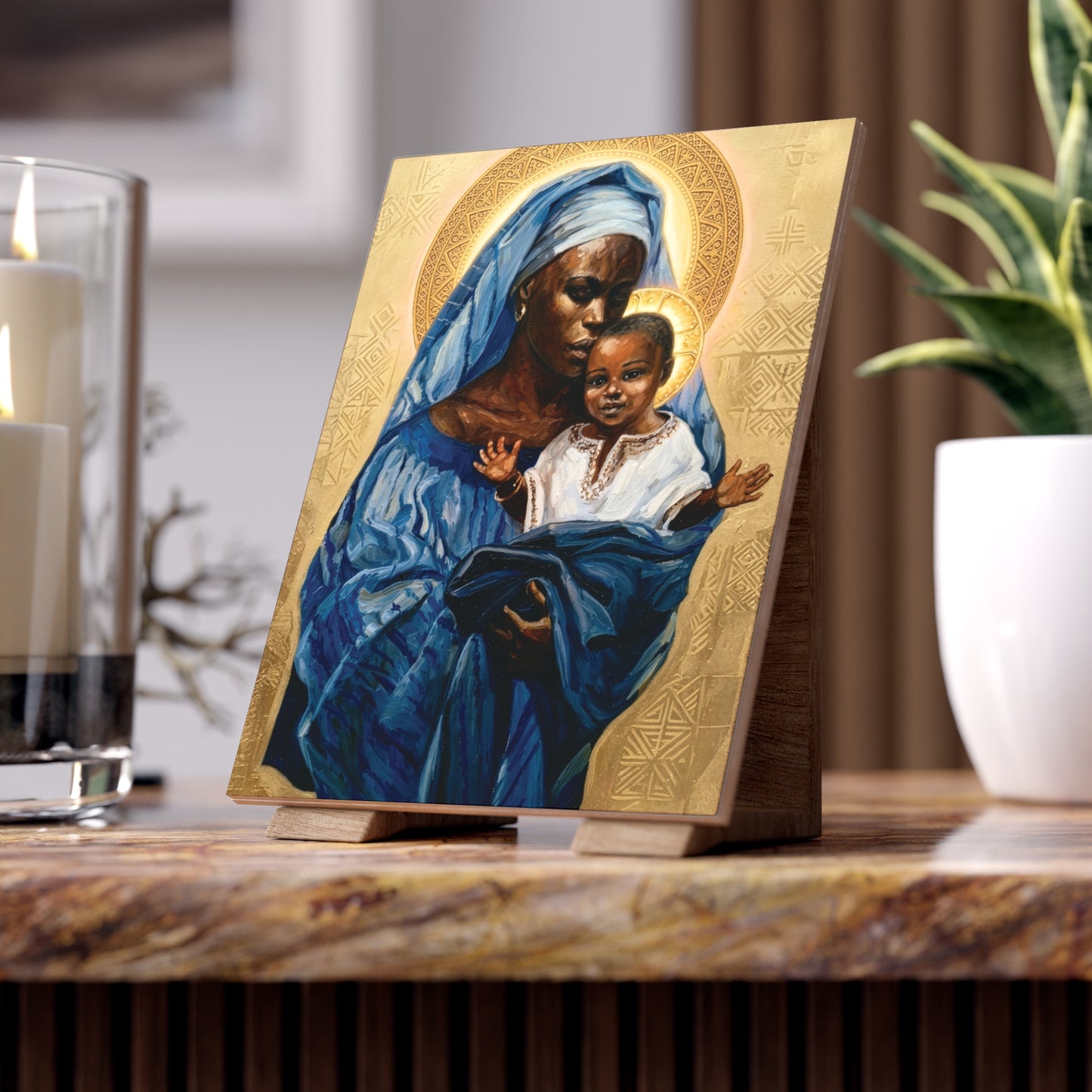Our Lady of Abidjan Ceramic Devotional Icon Tile (6×8 inches) Côte d’Ivoire