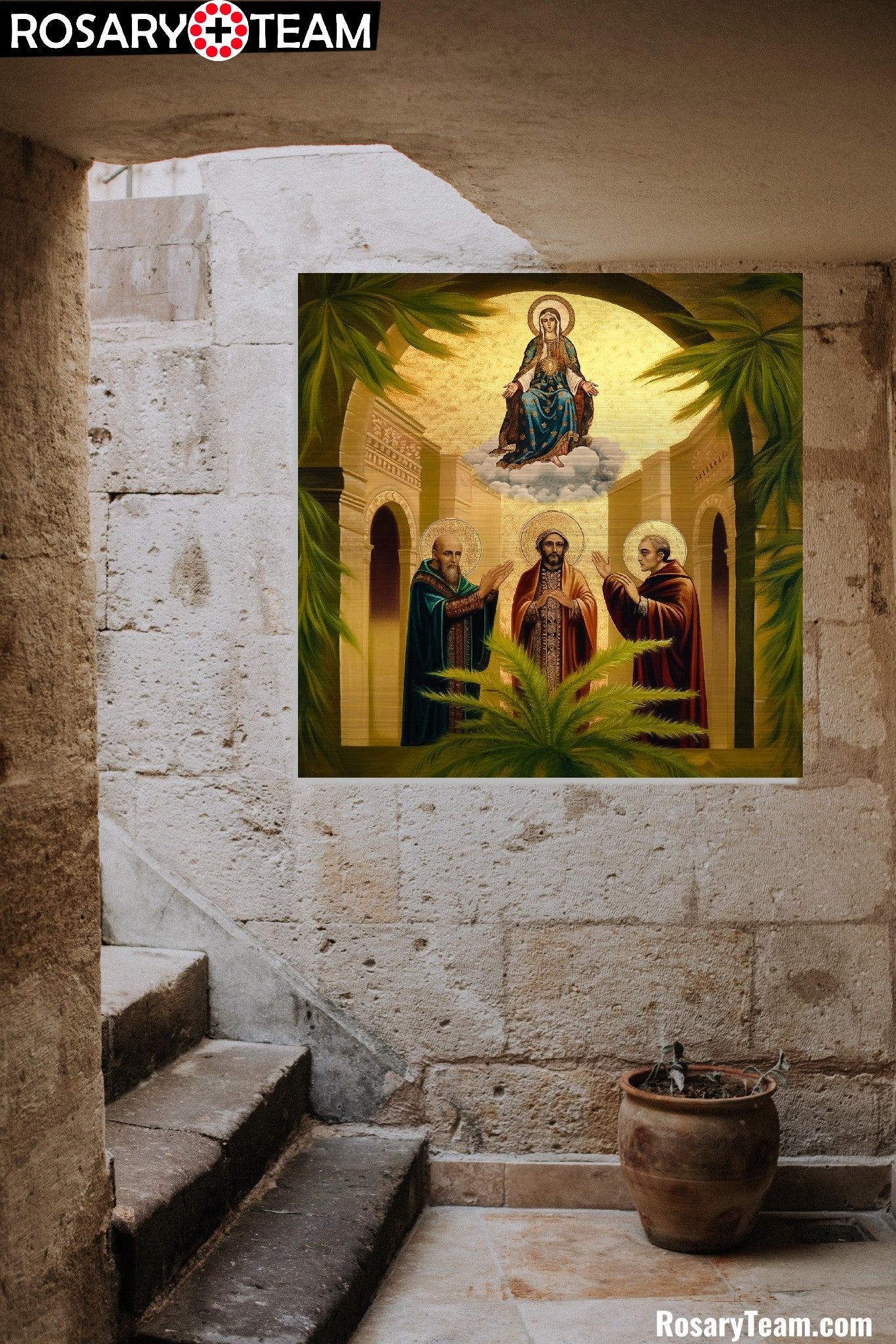 The Massabki Brothers Maronite Martyrs with Our Lady Virgin Mary Brushed Aluminum Icon