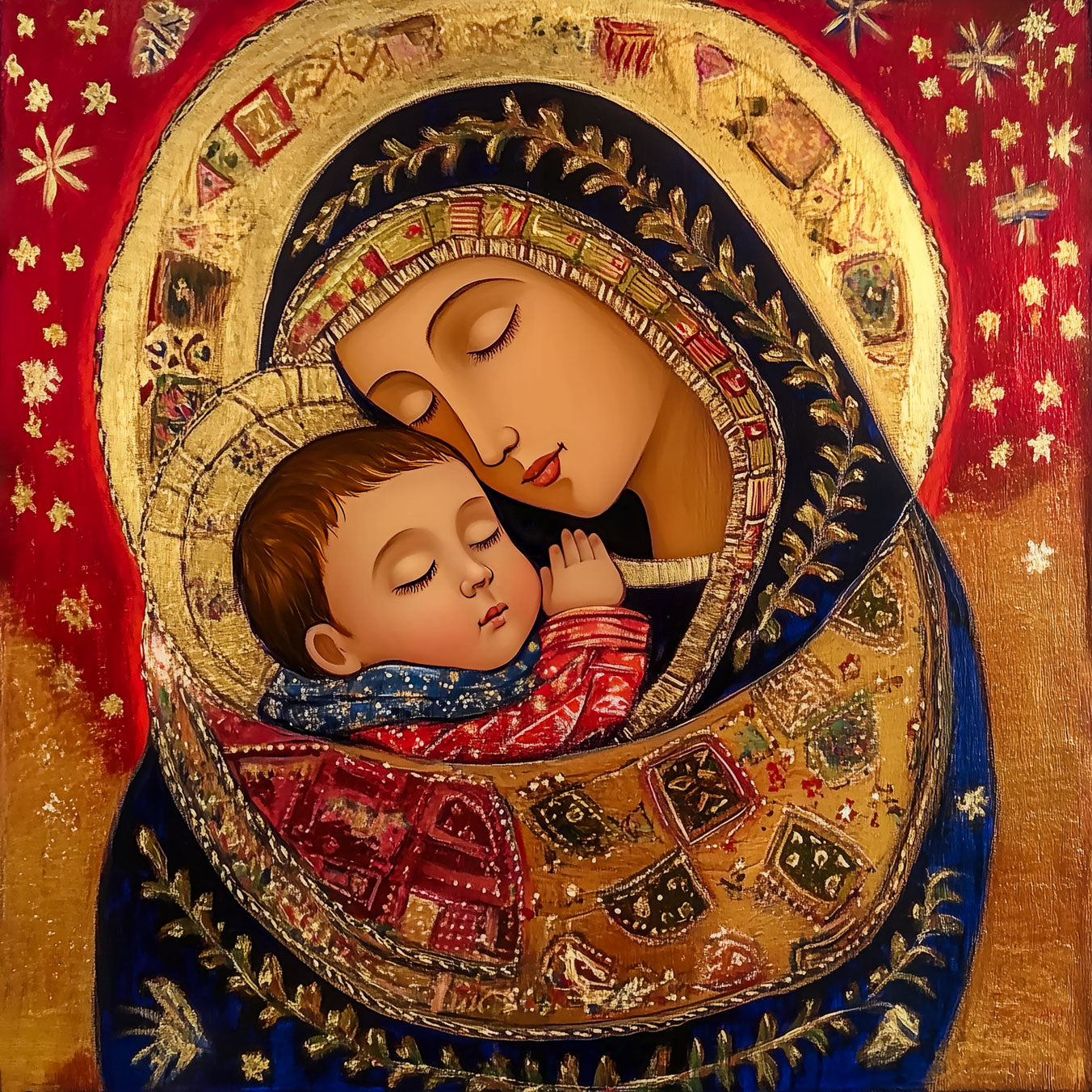 Pearl Print - Mother of God with Child Jesus Christ ,Lullaby of the Blessed Virgin Mary Print