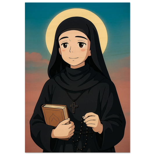 Pearl Print - Wood-Icon of St Rafqa – Inspiring Decor for Kids' Classroom or Bedroom