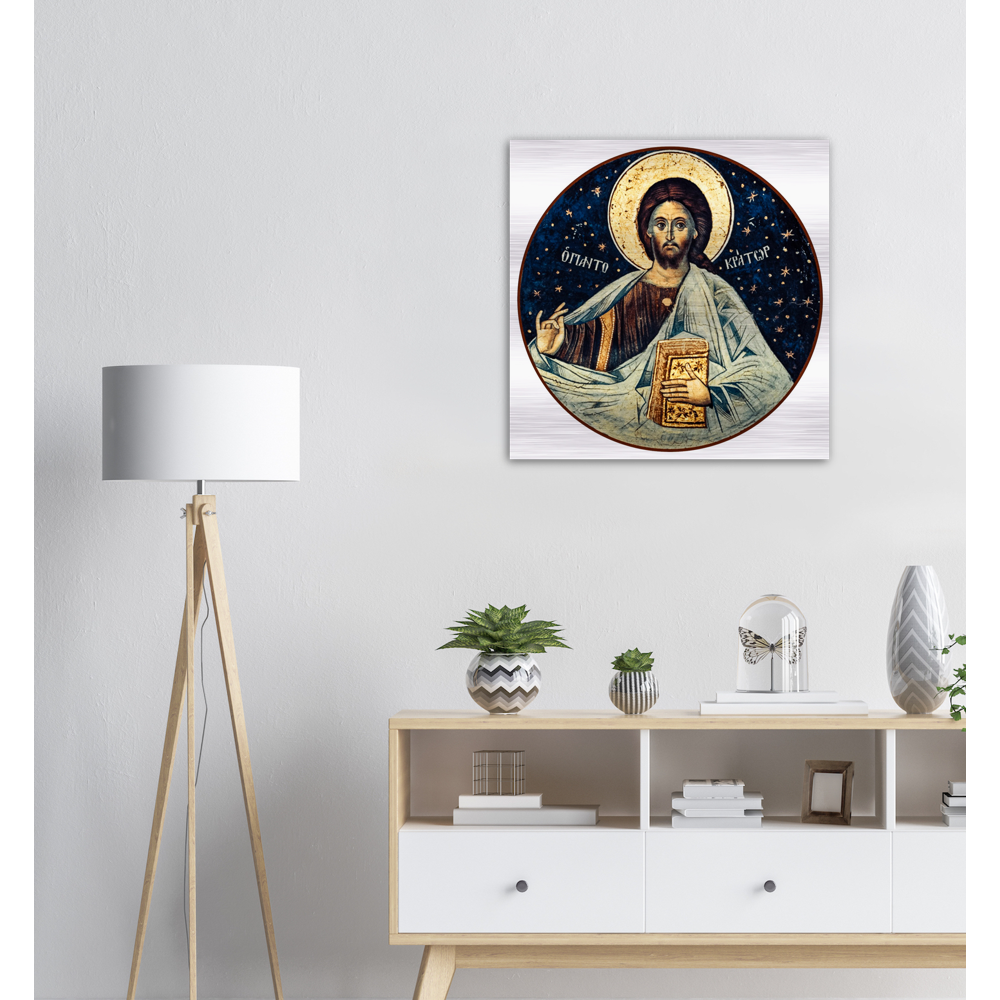 Icon of Christ Pantocrator ✠ Brushed #Aluminum #MetallicIcon #AluminumPrint