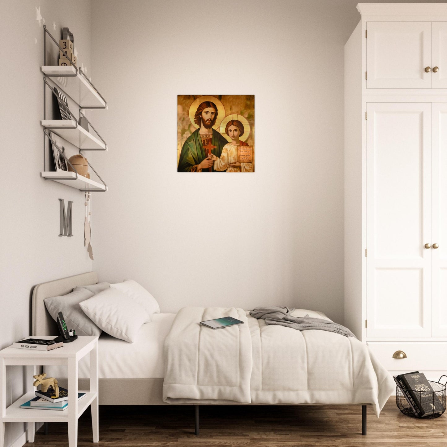 Adolescent Jesus Christ with St Joseph Icon - Greatest Commandment Brushed Aluminum