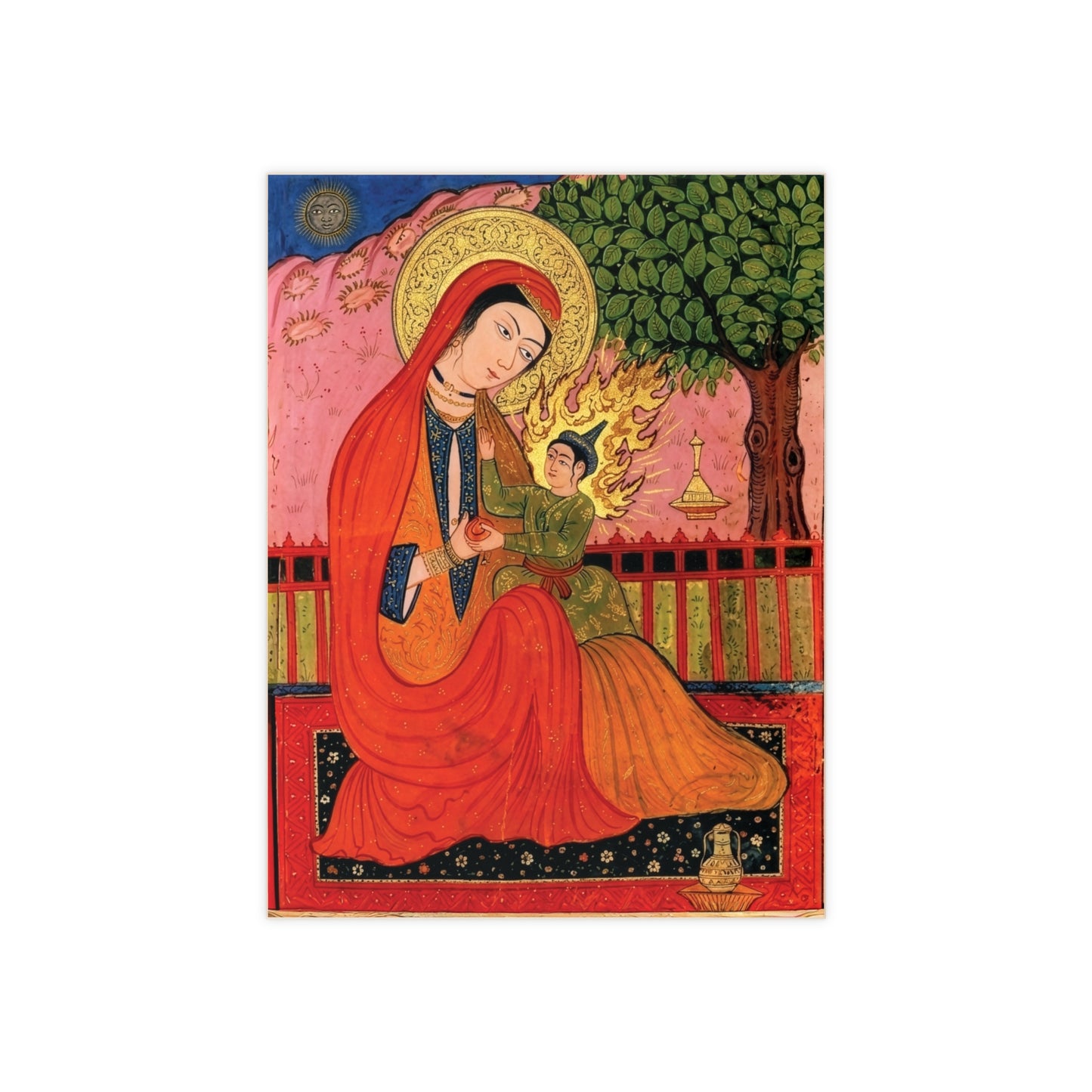 16th-Century Persian Miniature Madonna and Child Devotional Ceramic Tile (6×8 inches)