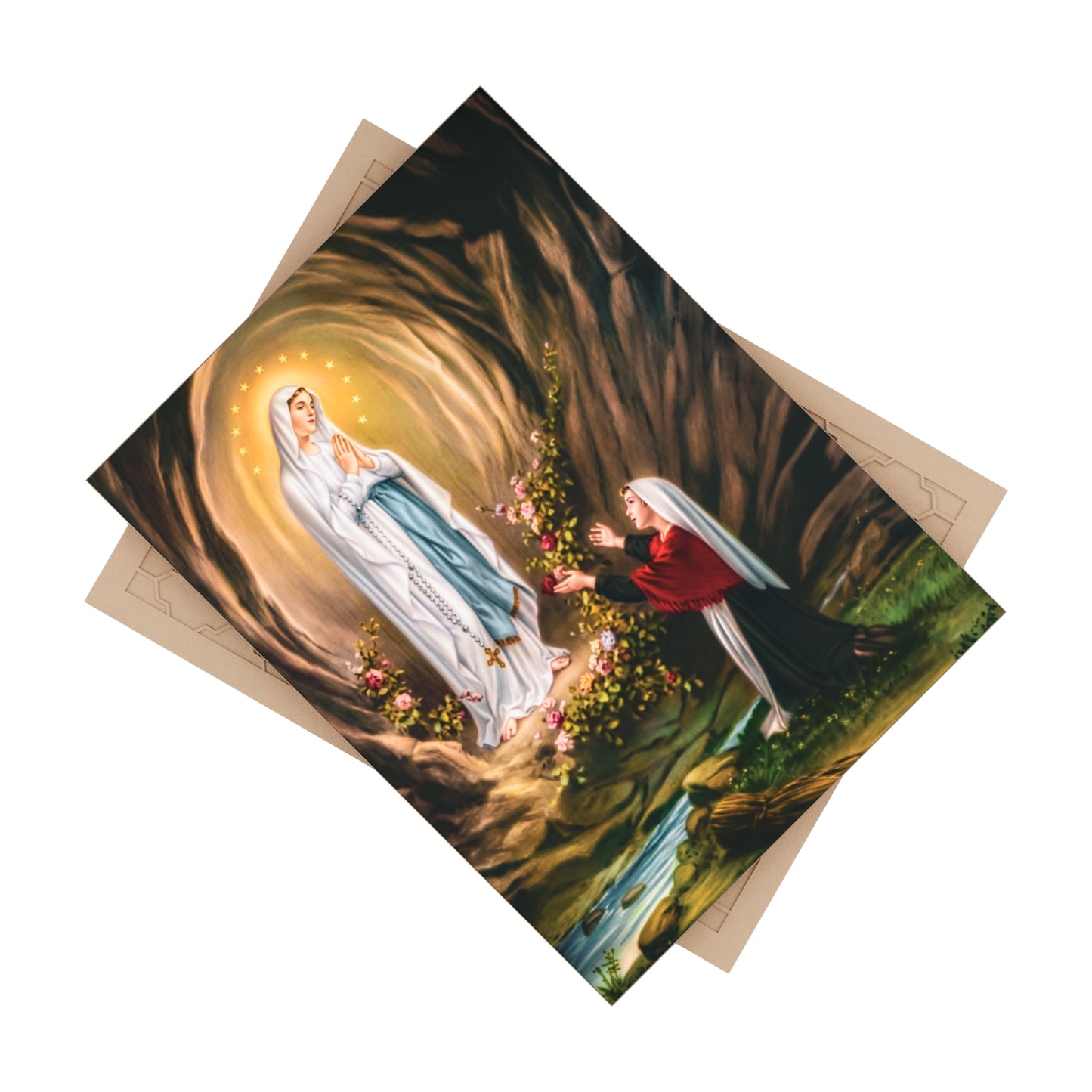 Our Lady of Lourdes and Saint Bernadette Ceramic Devotional Tile (6×8 inches) France