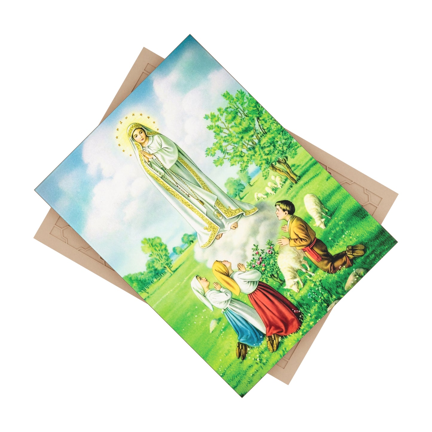 Our Lady of Fatima Apparition with the Shepherd Children – Catholic Marian Image on Ceramic Tile (6×8)