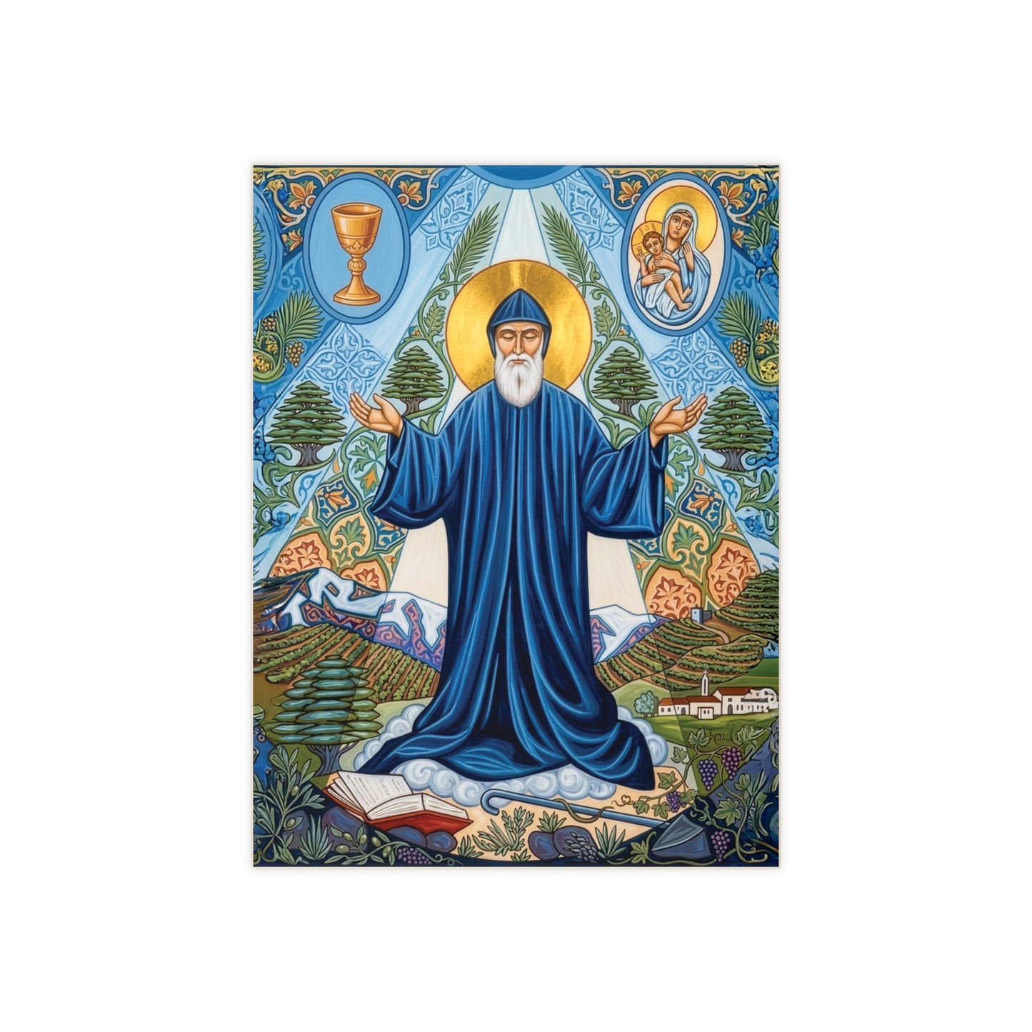 Saint Charbel Makhlouf Devotional Ceramic Icon Tile (6×8 inches)