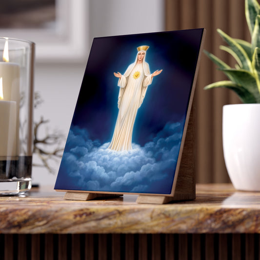 Our Lady of Beauraing Ceramic Icon Tile (6×8 inches) Belgium - Our Lady of the Golden Heart
