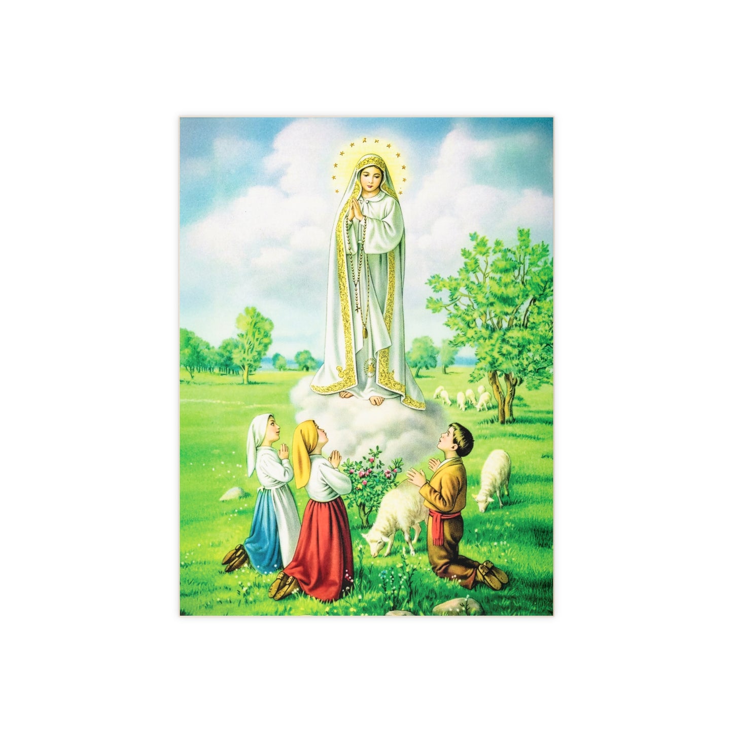 Our Lady of Fatima Apparition with the Shepherd Children – Catholic Marian Image on Ceramic Tile (6×8)