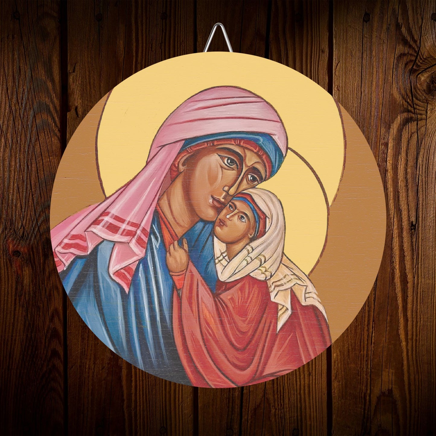 Saint Anne with Virgin Mary Wood Circular Icon