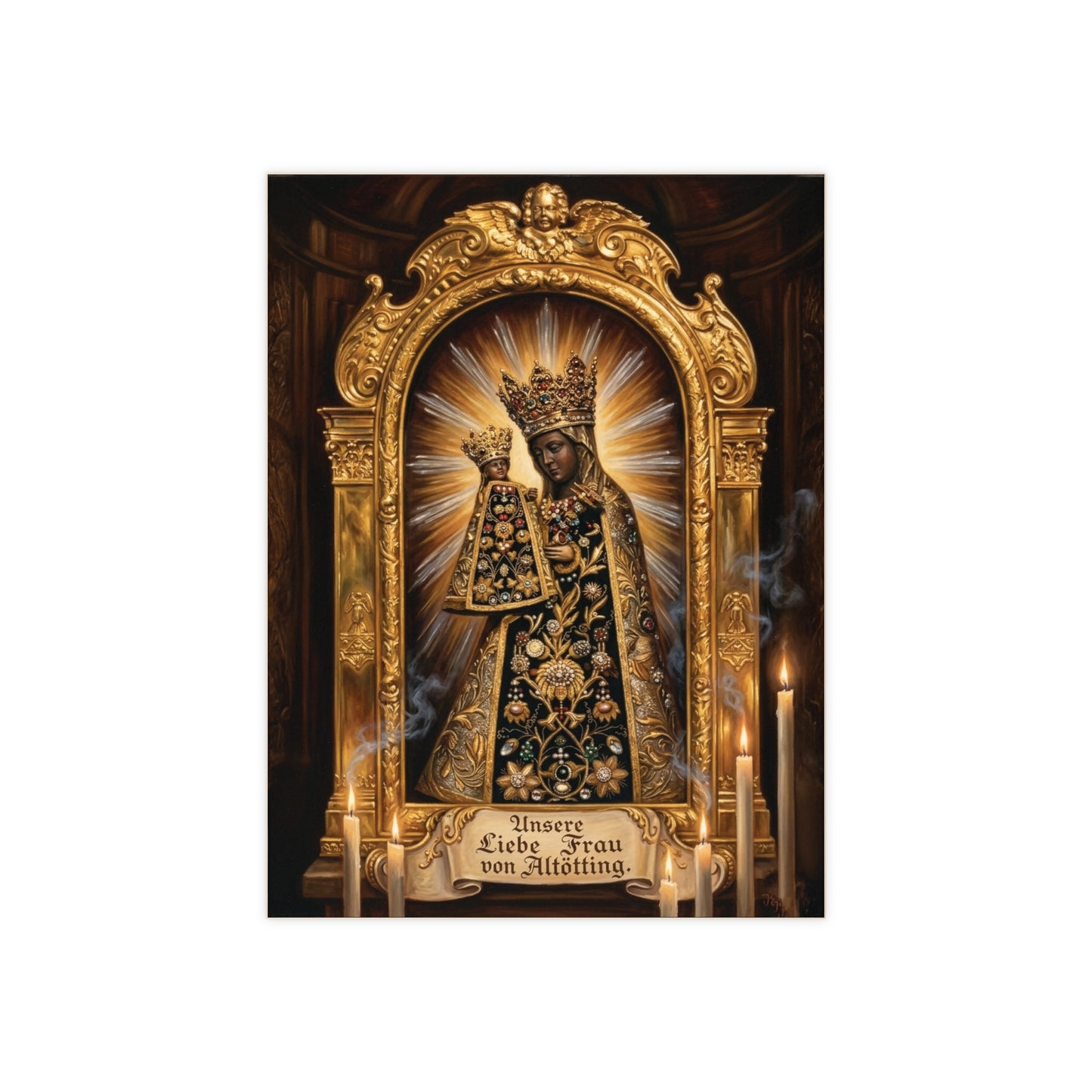 "Unsere Liebe Frau von Altötting" Black Madonna Decorative Ceramic Icon Tile (6×8 inches) Our Dear Lady of Altötting