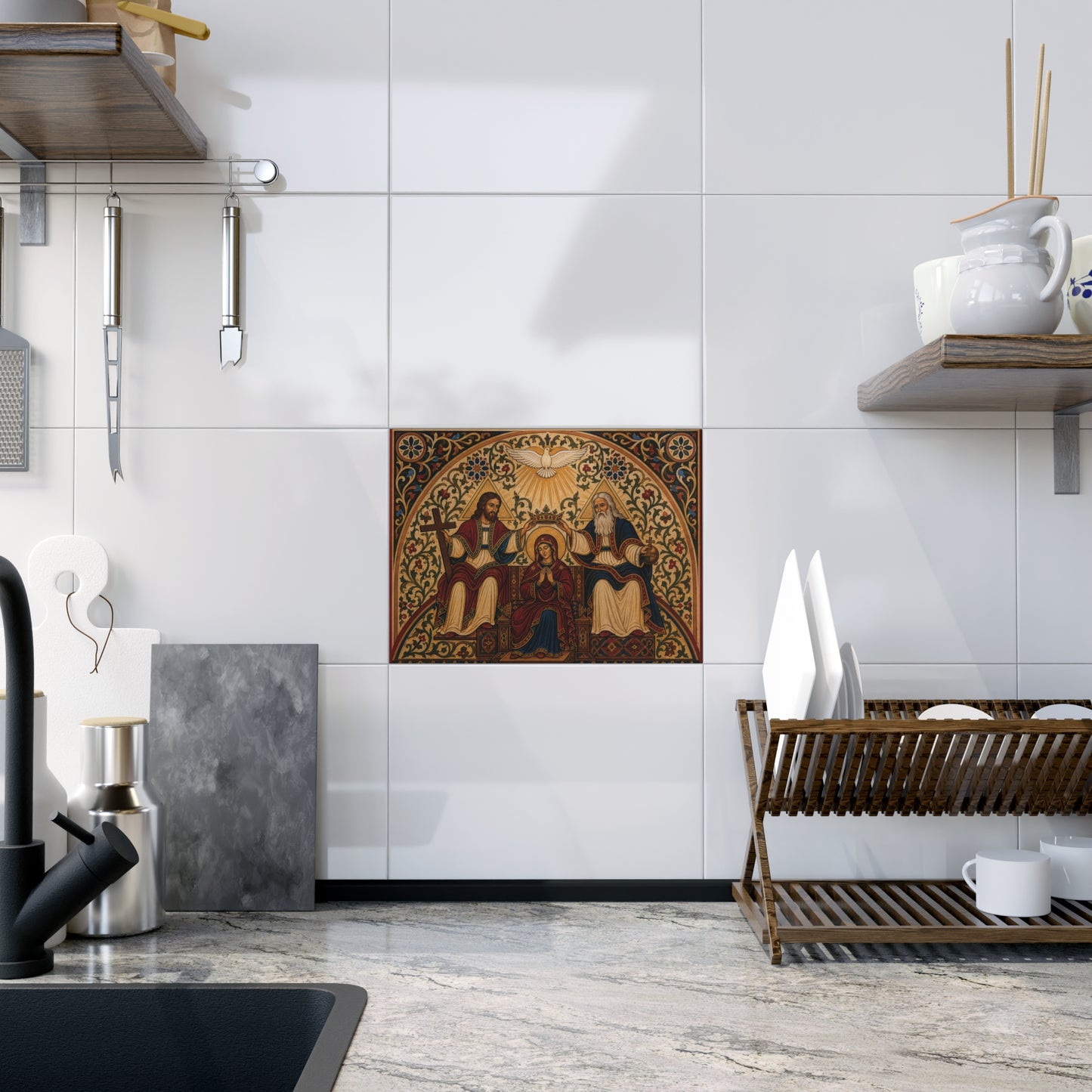 The Coronation of the Blessed Virgin Mary Sacred Ceramic Icon Tile (8x6 inches) Our Lady Virgin Mary