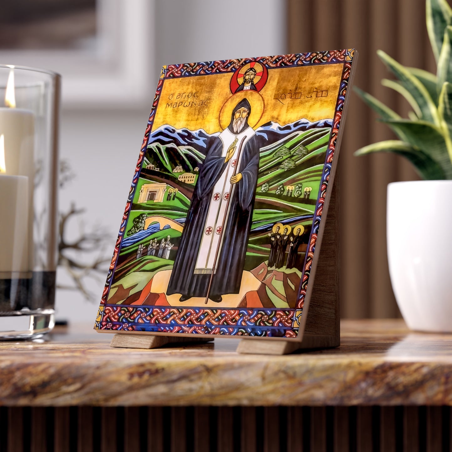 The Life of Saint Maron Ceramic Icon Tile Size 6"x8"