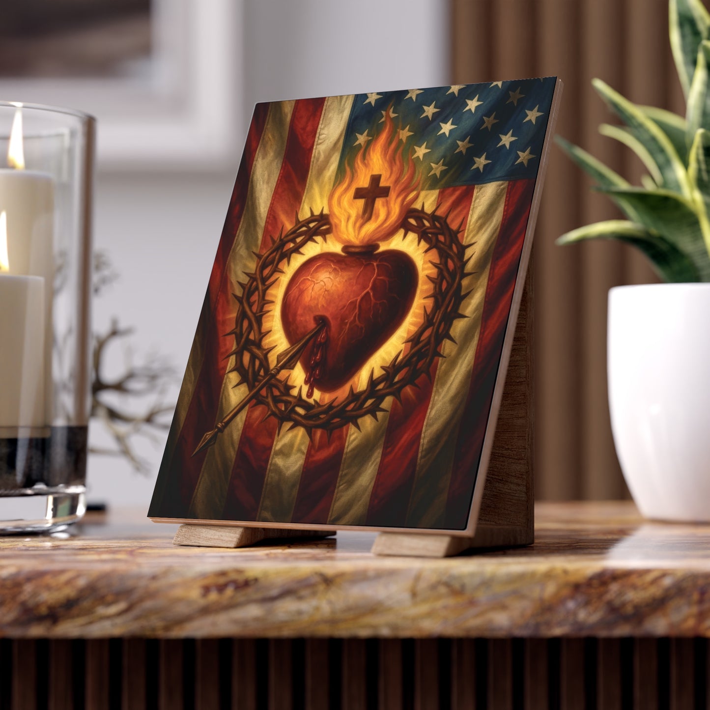 Sacred Heart of Jesus Consecration of America Devotional Ceramic Icon Tile (6×8 inches)