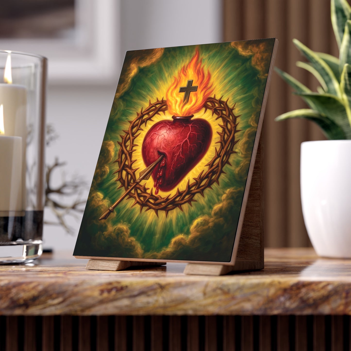 Sacred Heart of Jesus - Traditional Catholic Image on Ceramic Tile (6×8)