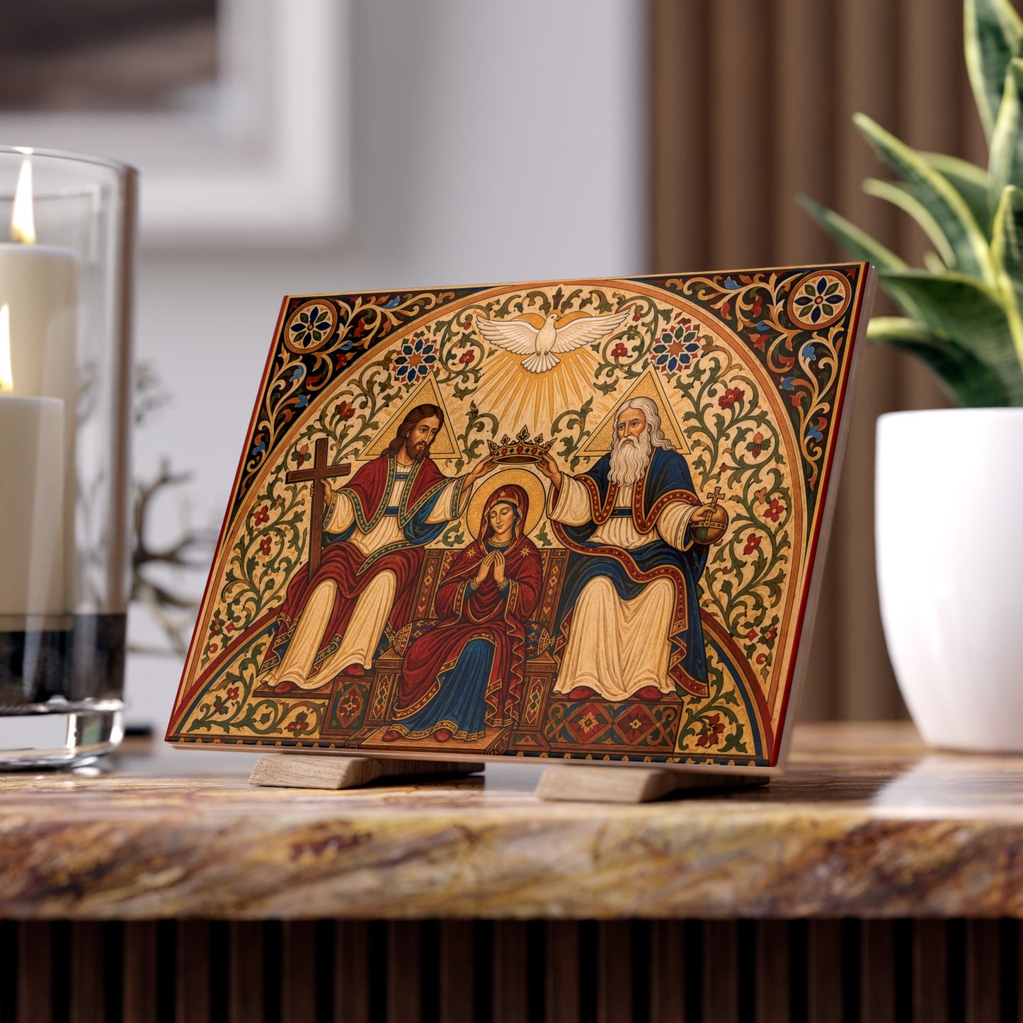 The Coronation of the Blessed Virgin Mary Sacred Ceramic Icon Tile (8x6 inches) Our Lady Virgin Mary
