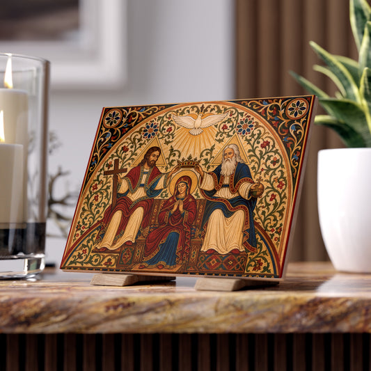 The Coronation of the Blessed Virgin Mary Sacred Ceramic Icon Tile (8x6 inches) Our Lady Virgin Mary