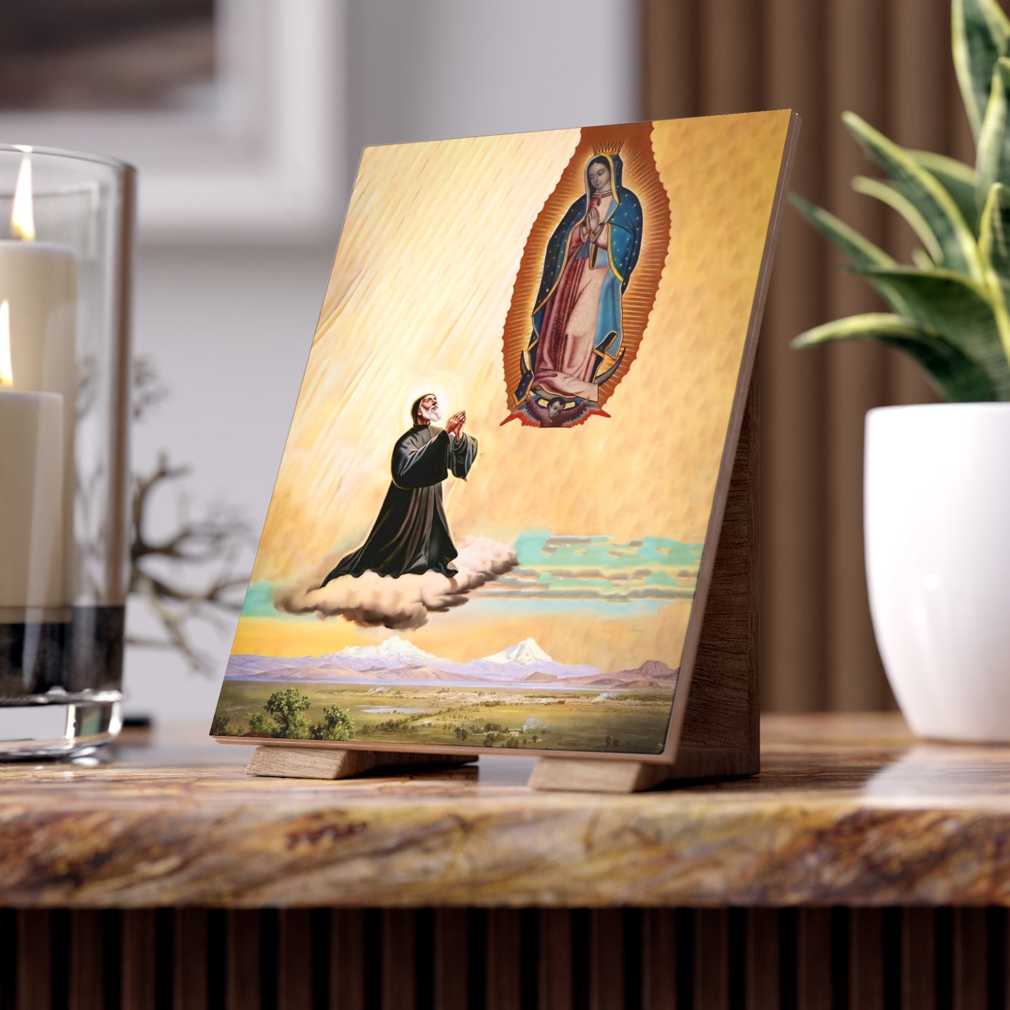 San Chárbel, Hermano, ya eres Mexicano - Ceramic Photo Icon with Our Lady of Guadalupe pray for Mexico Size 6"x8"