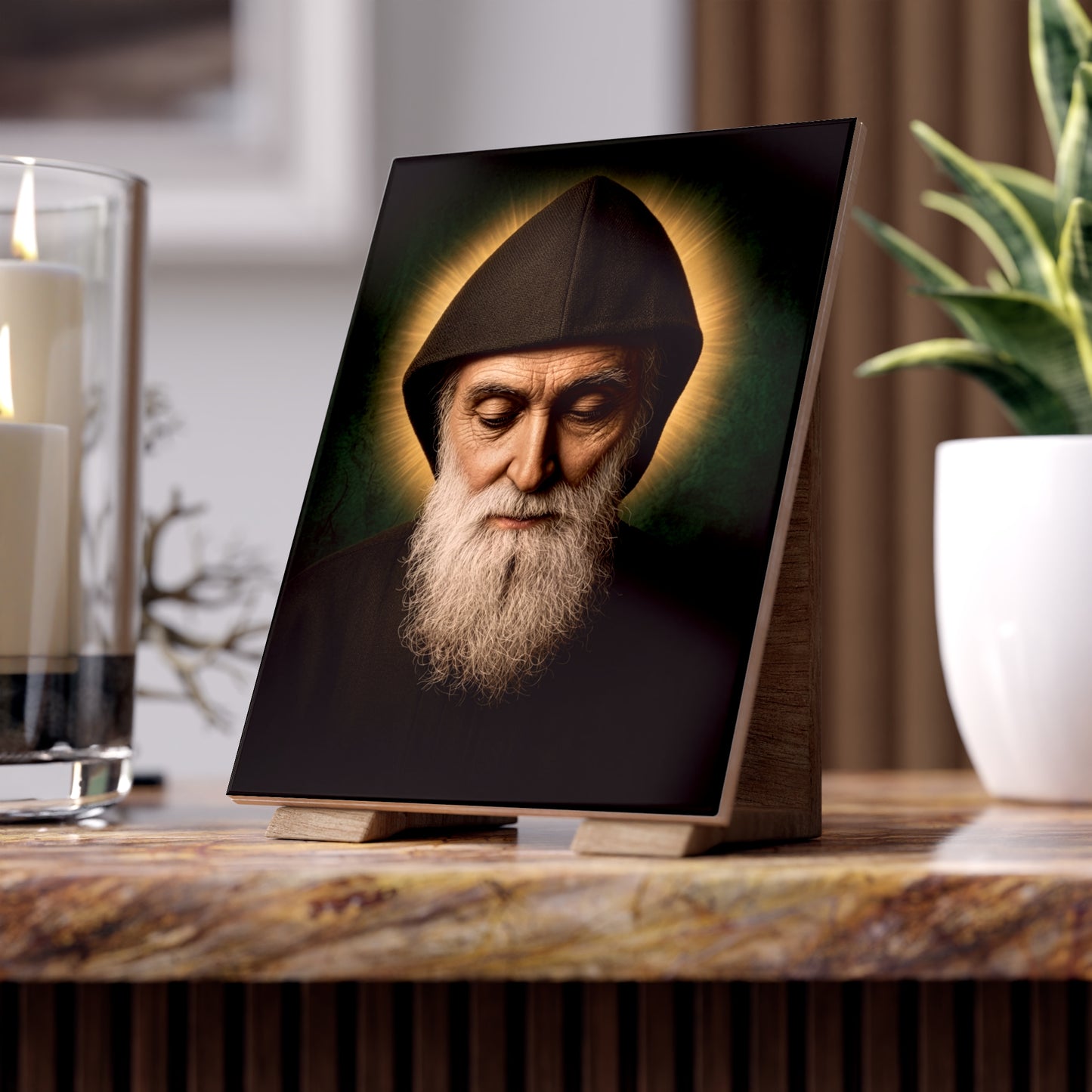 Saint Charbel Makhlouf Devotional Maronite Ceramic Icon Tile (6x8 inches) – The Miracle Monk of Lebanon